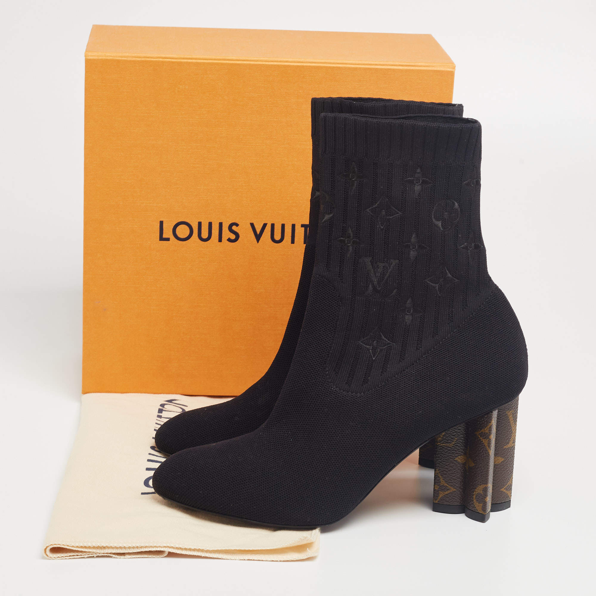 Louis Vuitton Navy Blue Monogram Knit Fabric Silhouette Ankle Boots Size  37.5 Louis Vuitton