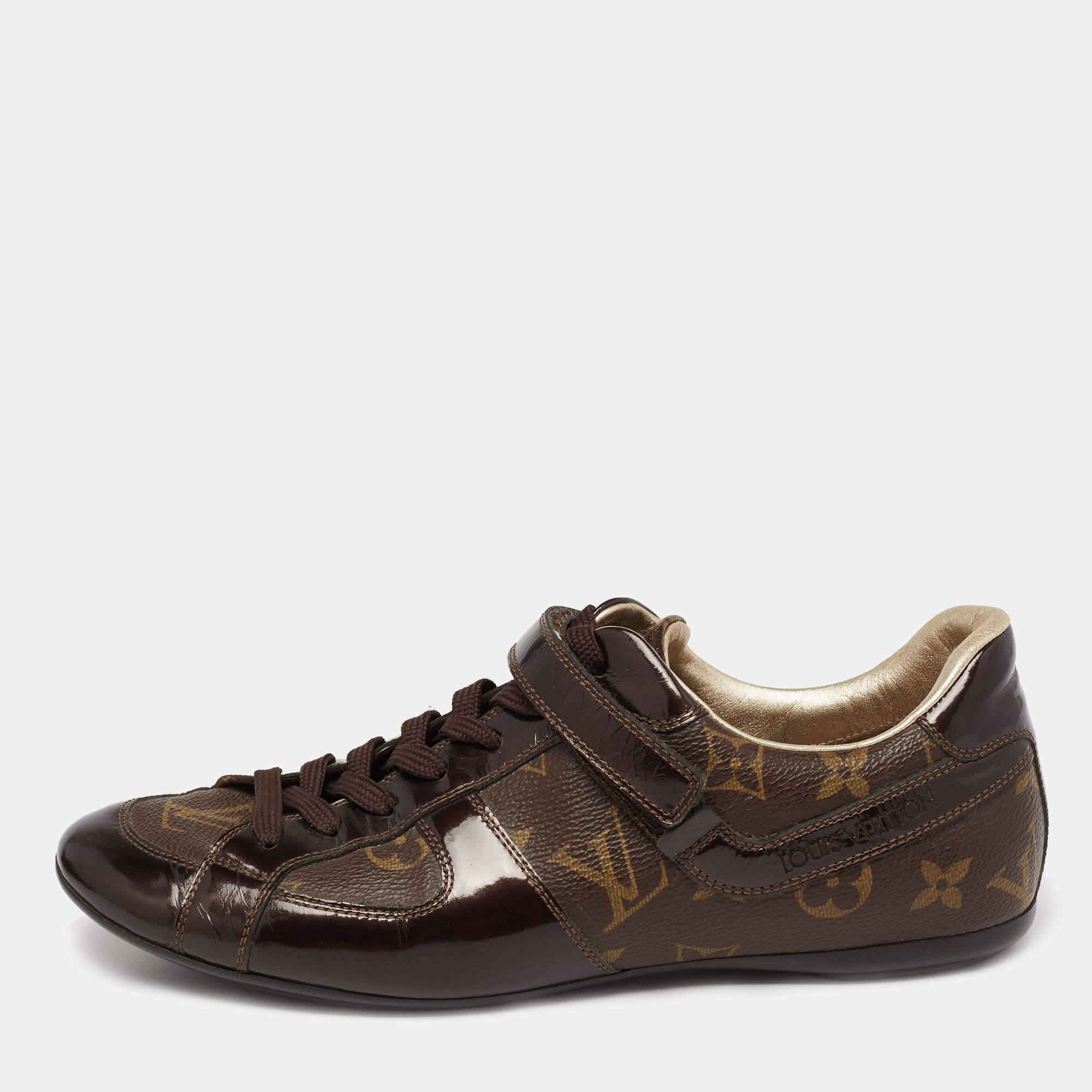 Louis Vuitton Monogram Canvas And Patent Leather Globe Trotter Low Top Sneakers Size 37