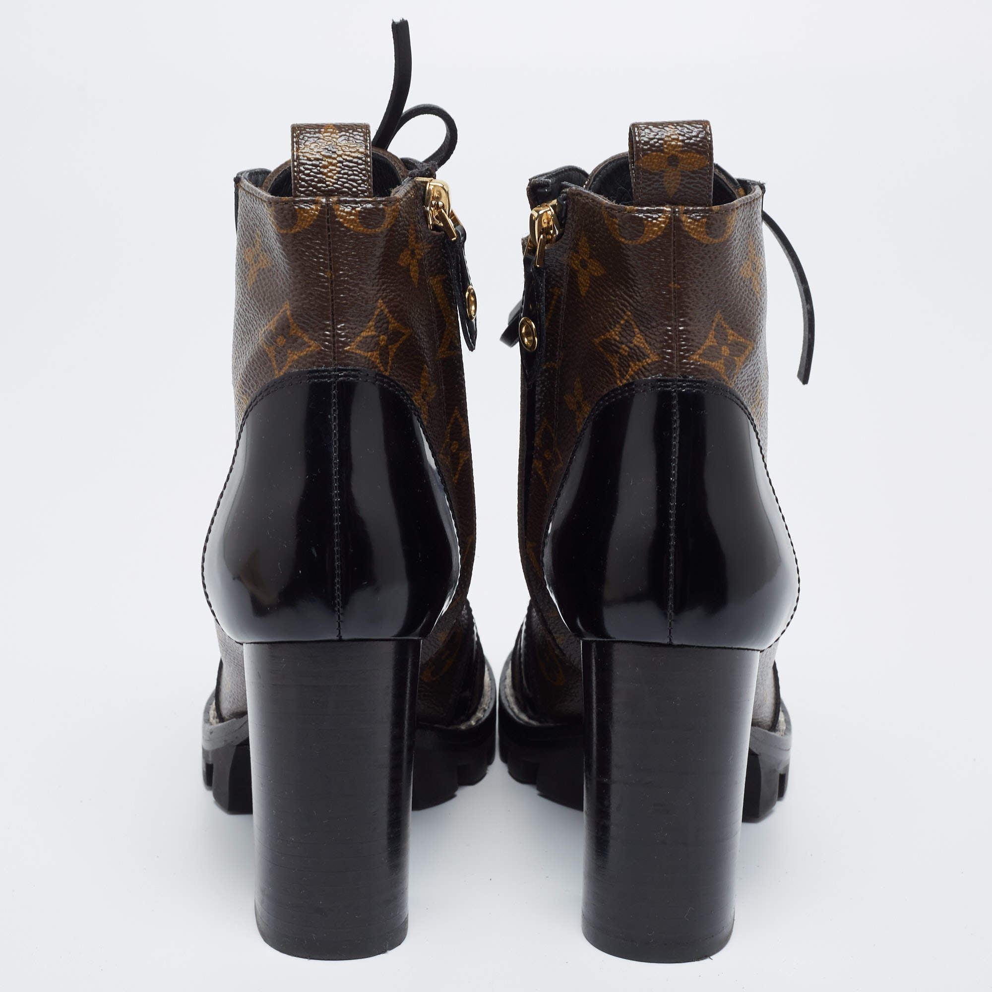 LOUIS VUITTON Patent Calfskin Monogram Star Trail Ankle Boots 36.5 Black  700988