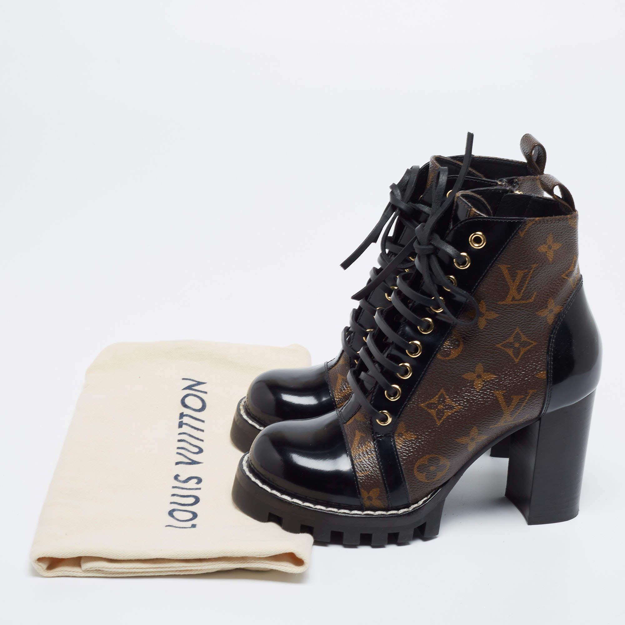 Louis Vuitton Monogram Star Ankle Boots Boots Brown x Black P13901