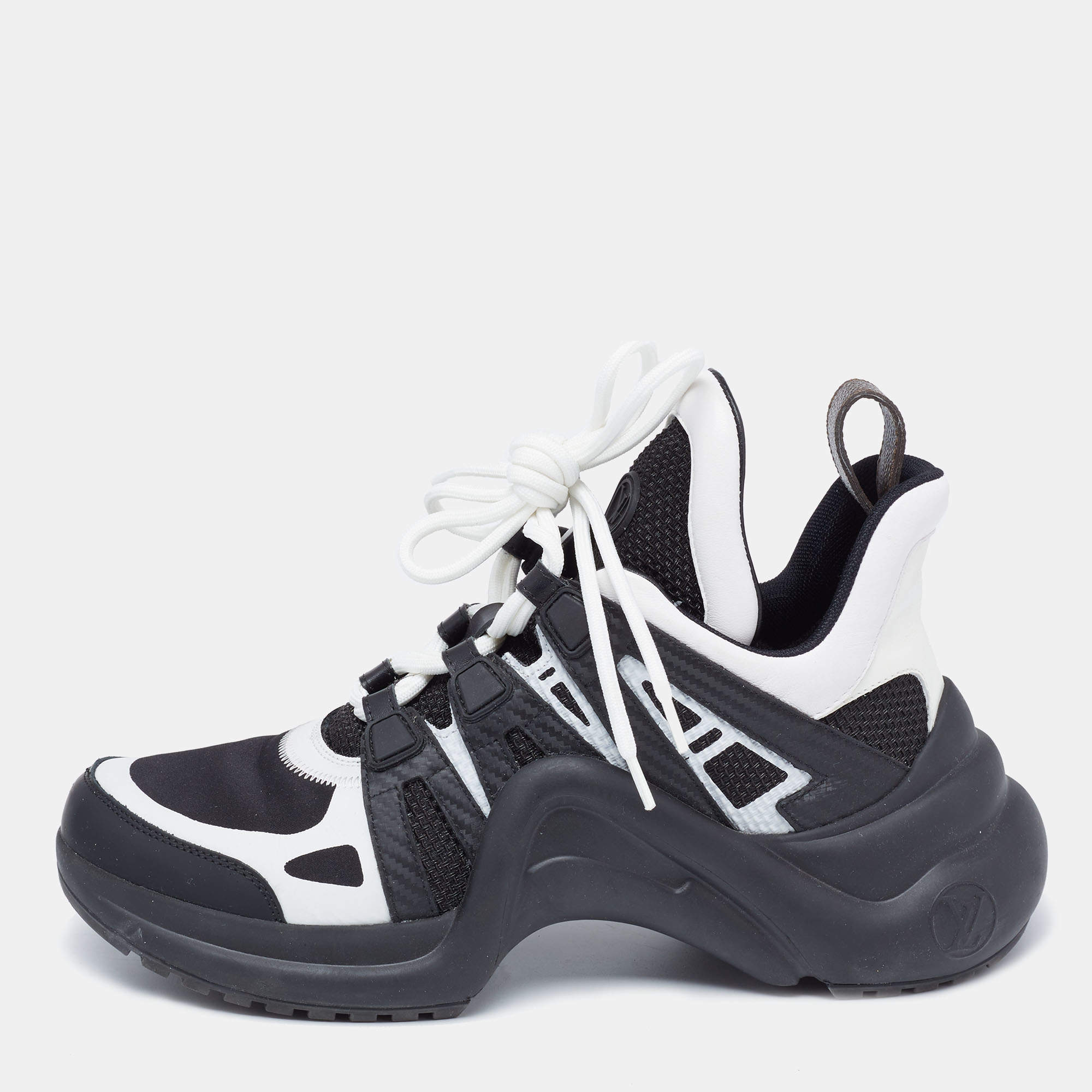 Pre Owned Louis Vuitton Black/White Neoprene And Leather Archlight Sneakers Size 38