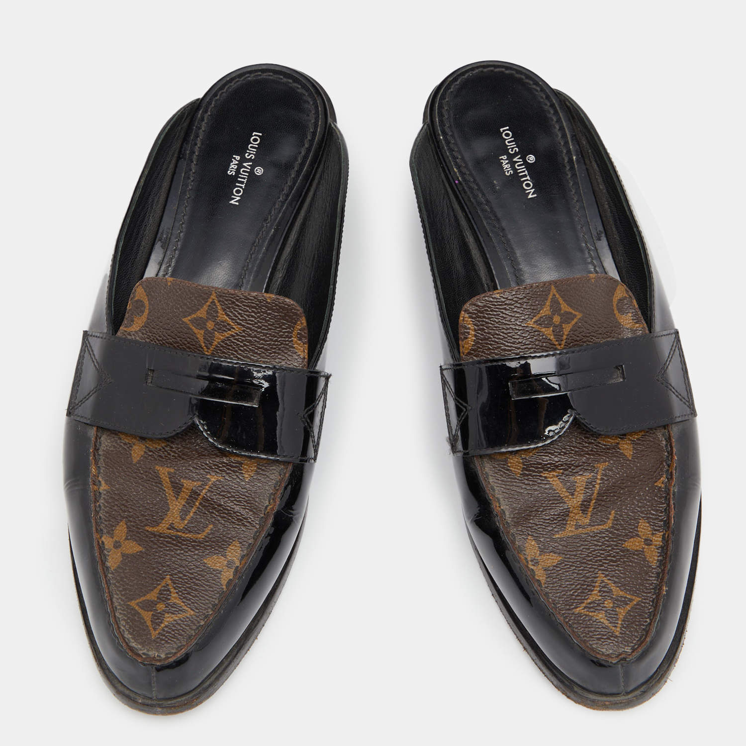 Louis Vuitton Brown/Black Monogram Canvas And Patent Leather Academy Open Loafer  Flats Size 39 Louis Vuitton