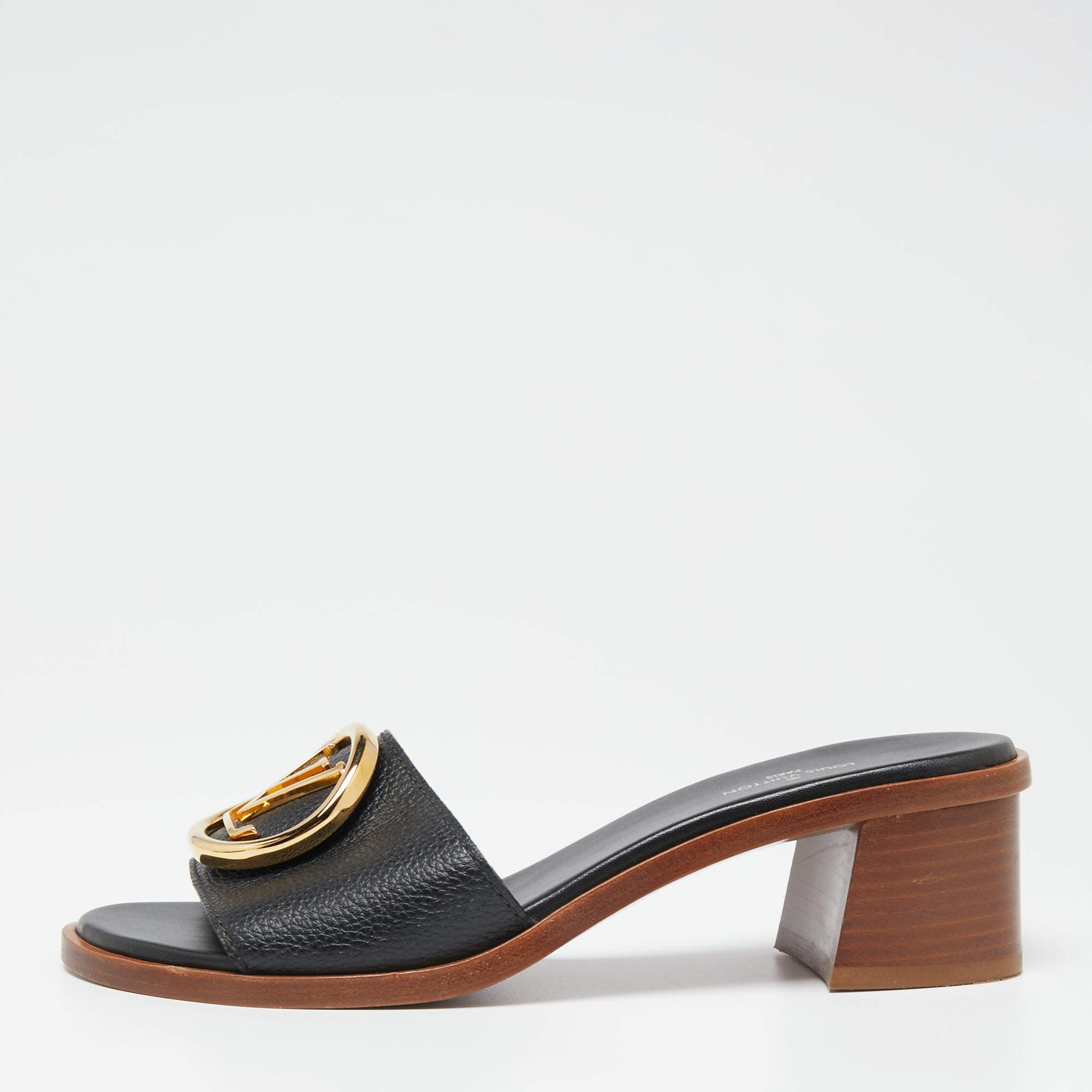 Pre Owned صندل سلايد لوي فيتون سلايد لوك إت جلد أسود مقاس 36