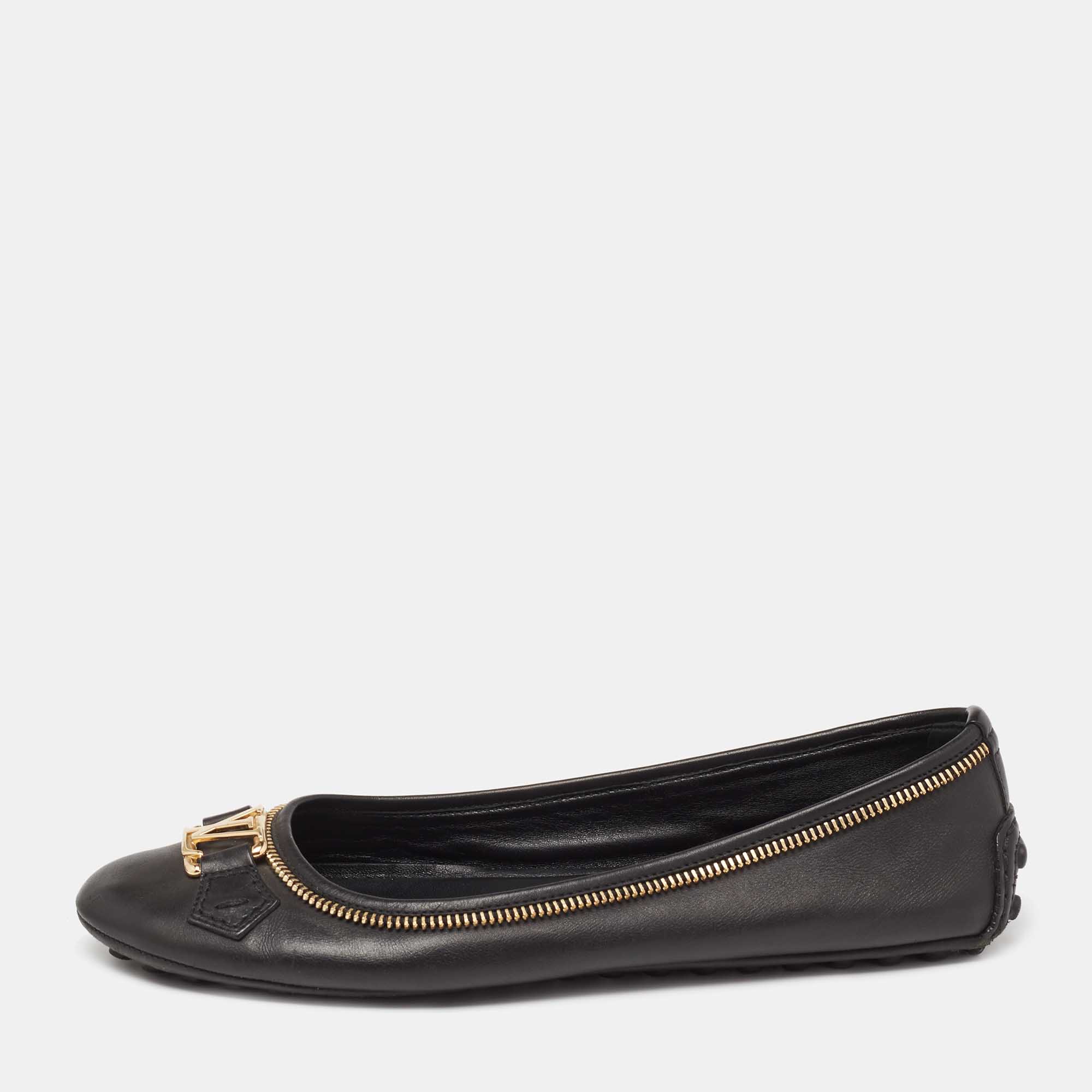 حذاء باليرينا فلات لوي فيتون أوكسفورد جلد أسود بسحاب مقاس 38.5