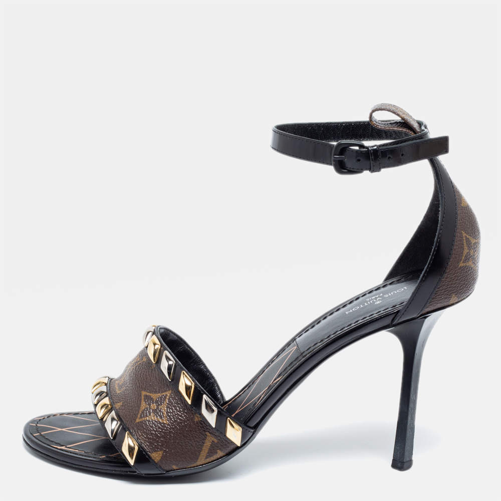 مملوكة مسبقًا Louis Vuitton Brown/Black Monogram Coated Canvas and Leather Elorado Ankle Strap Sandals Size 39