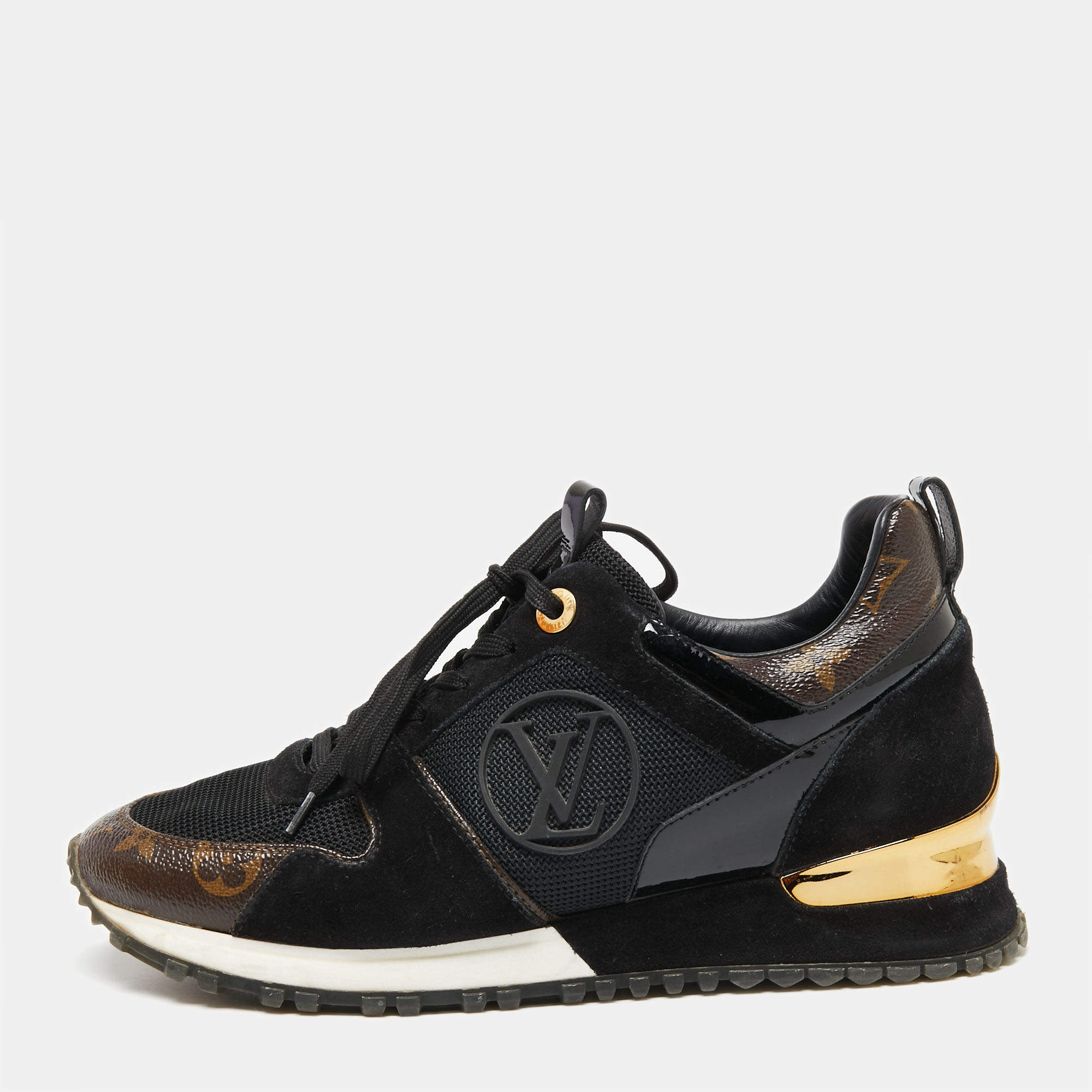 مملوكة مسبقًا Louis Vuitton Brown/Black Monogram Coated Canvas, Mesh and Suede Run Away Sneakers Size 36.5