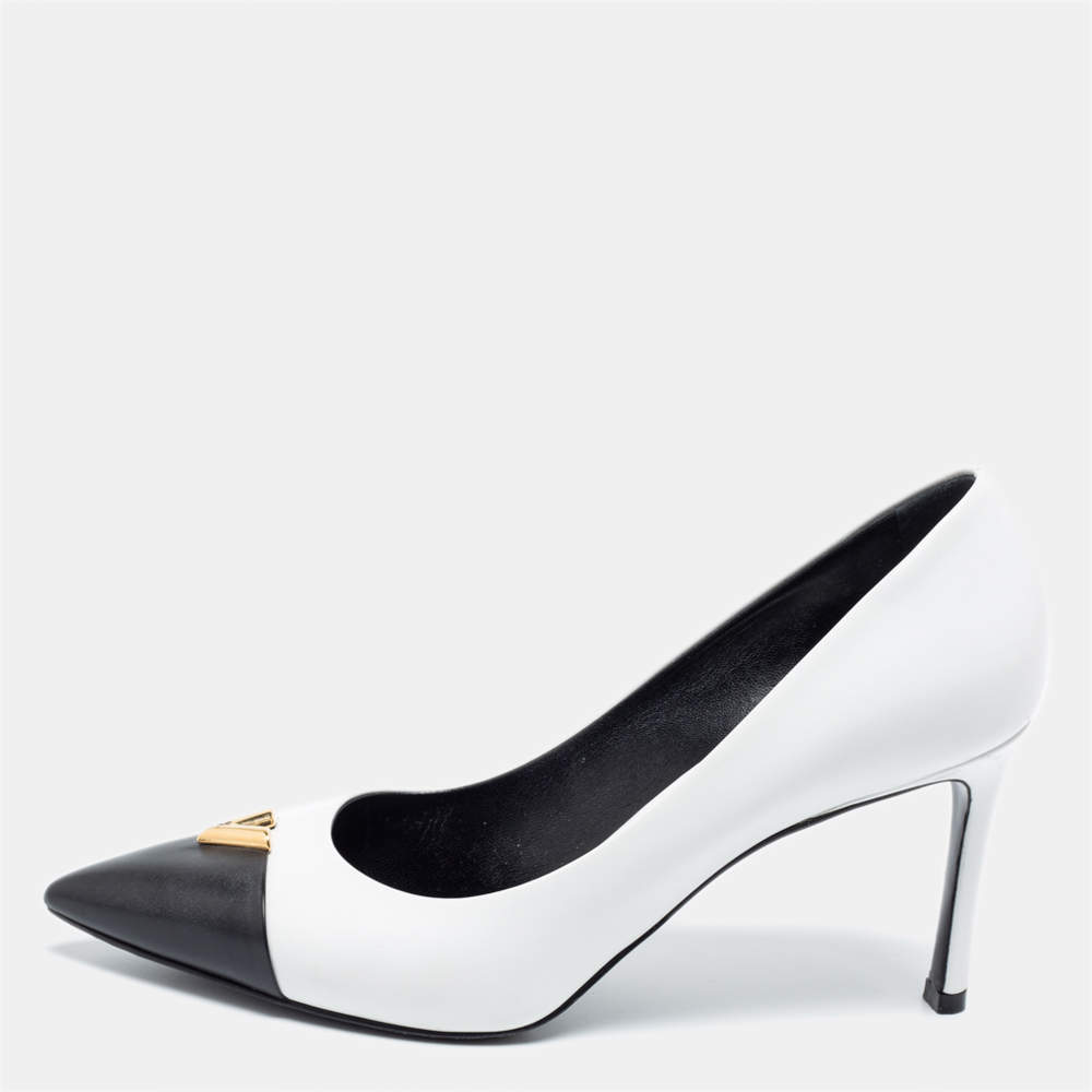 Pre Owned حذاء كعب عالي لوي فيتون هارتبريكير جلد أسود / أبيض مقاس39