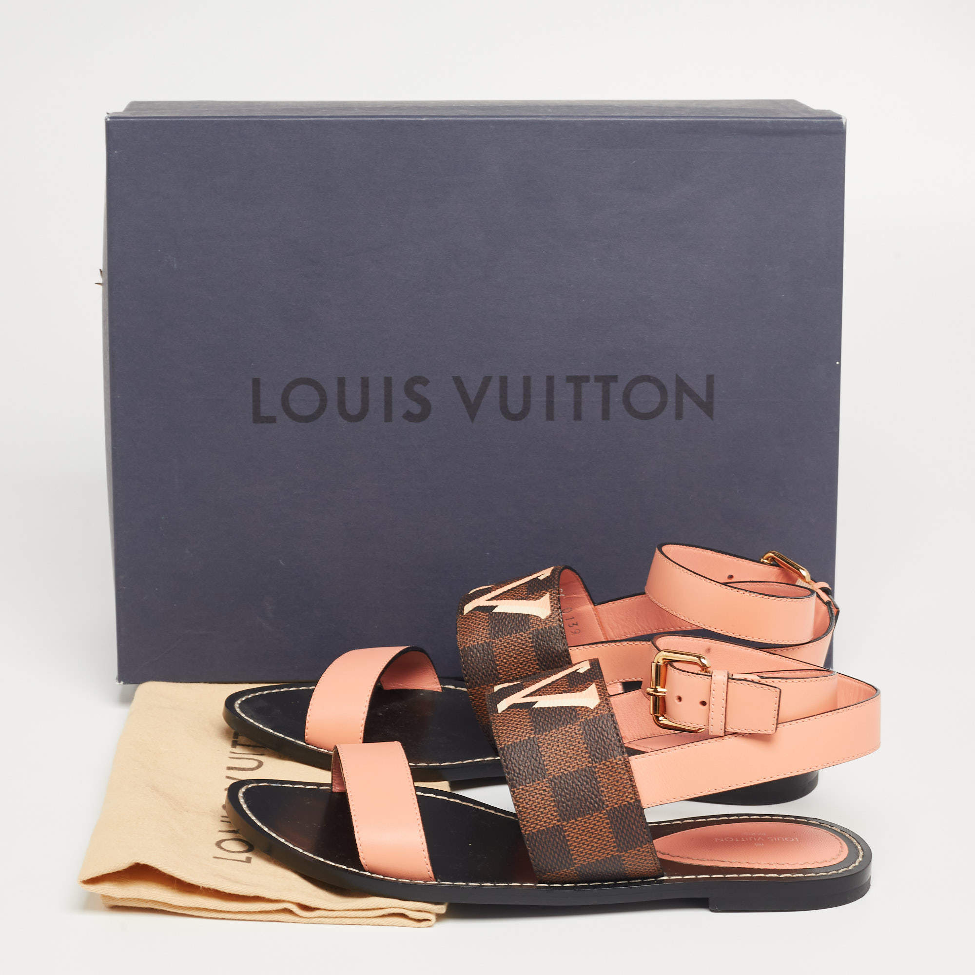 Louis Vuitton Brown/Pink Damier Canvas and Leather Passenger Flat