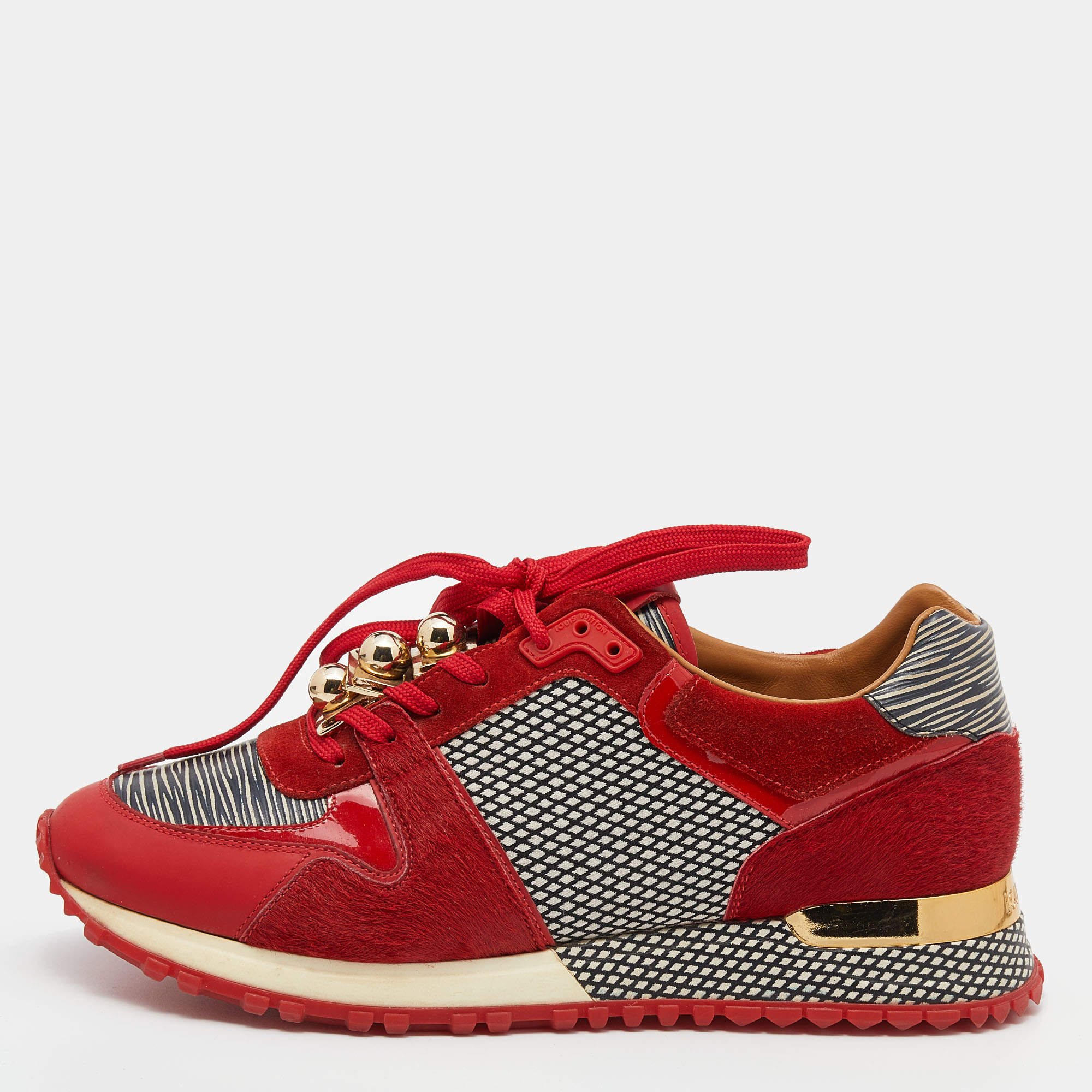 مملوكة مسبقًا حذاء رياضي لوي فيتون رون اواي جلد وشعر عجل متعدد الألوان مزخرف مقاس 37