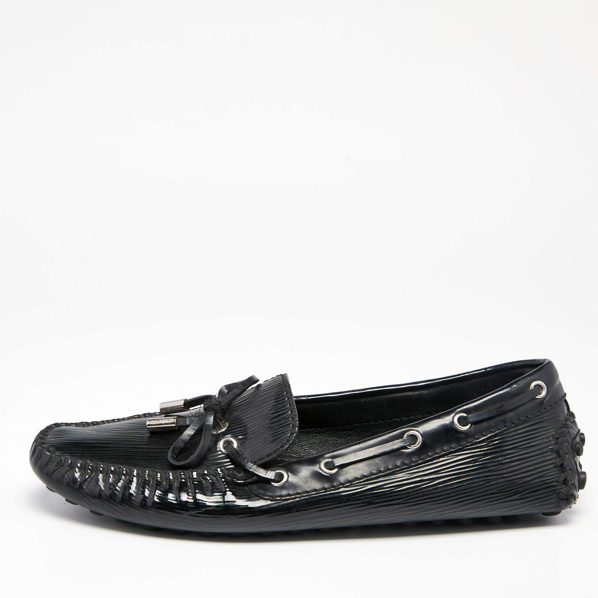 مملوكة مسبقًا Louis Vuitton Black Epi Leather Arizona Bow Slip On Loafers Size 39