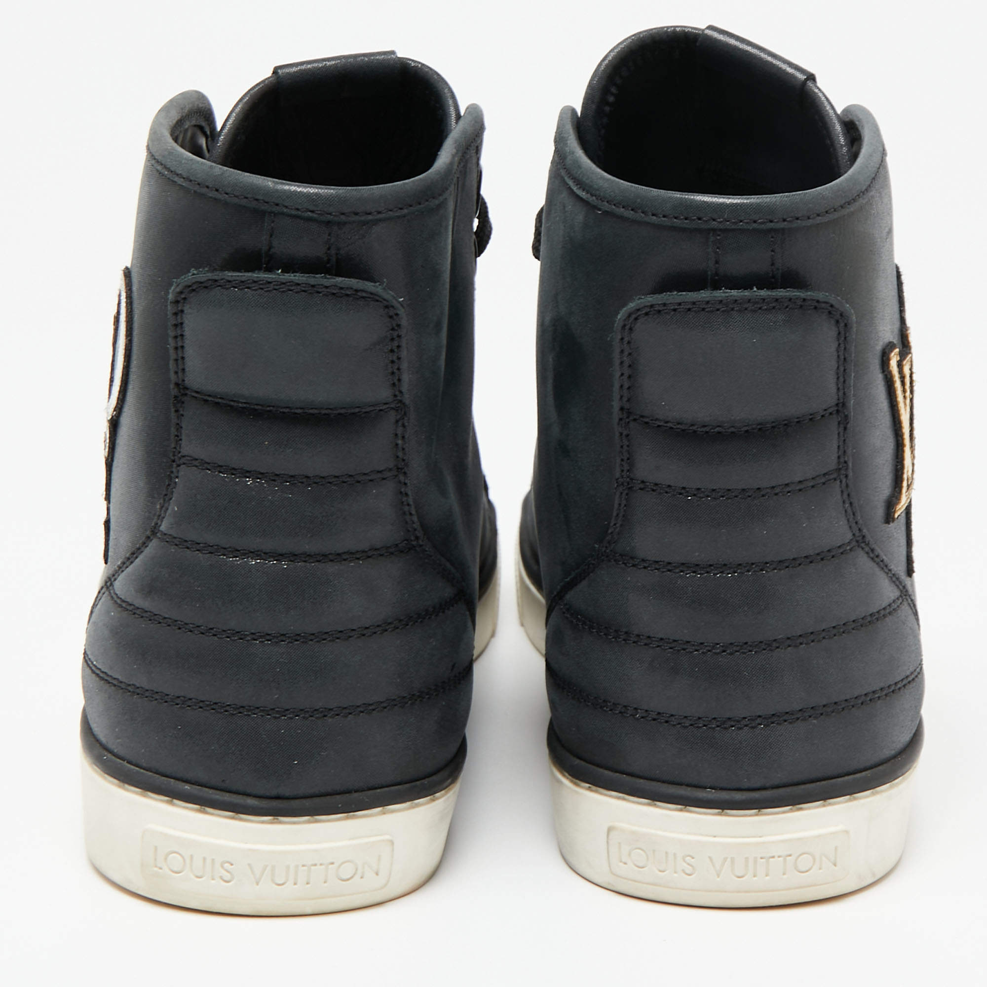 Louis Vuitton Black Leather Punchy Love Patch High Top Sneakers