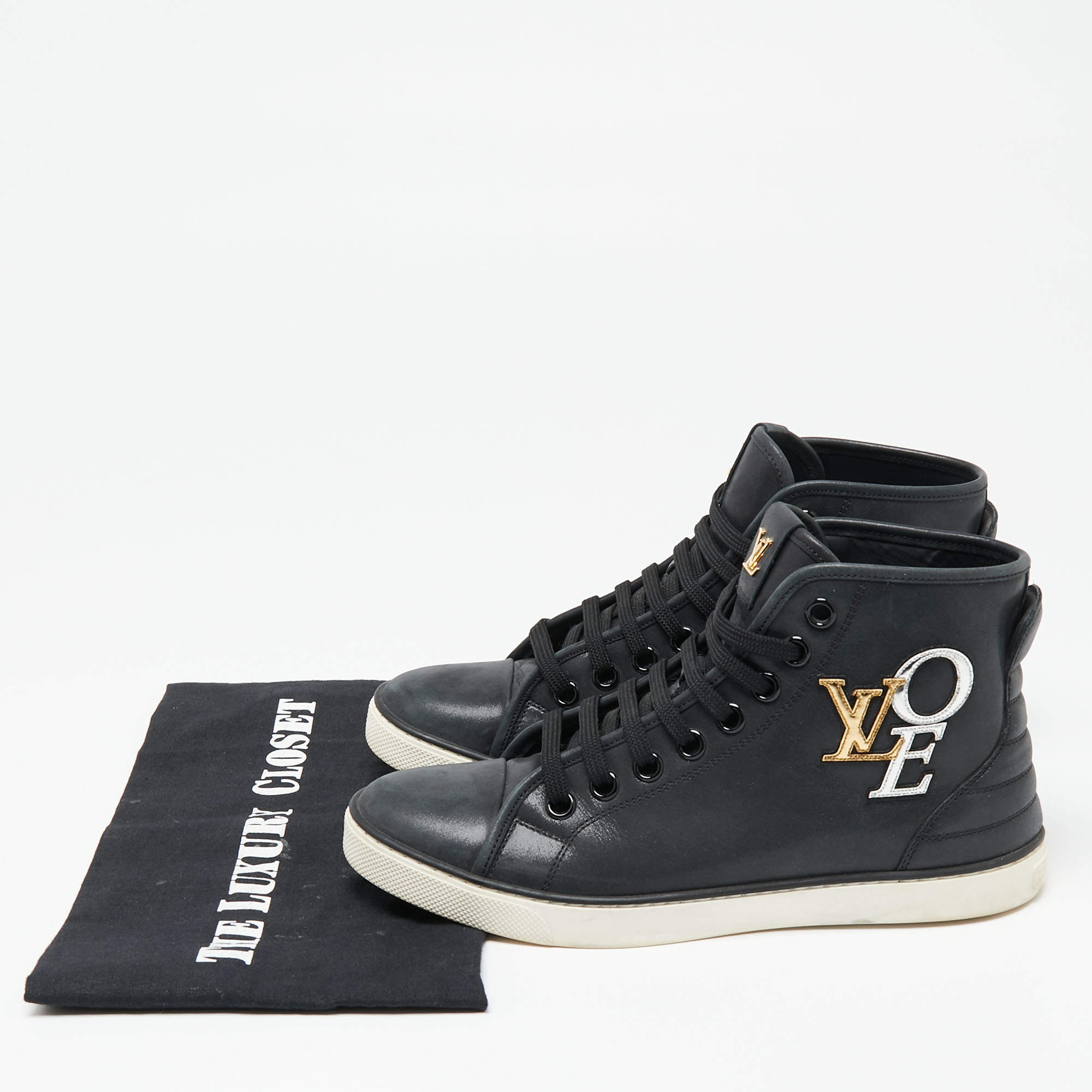 Authentic Louis Vuitton Black Calfskin Punchy Love Patch High Top