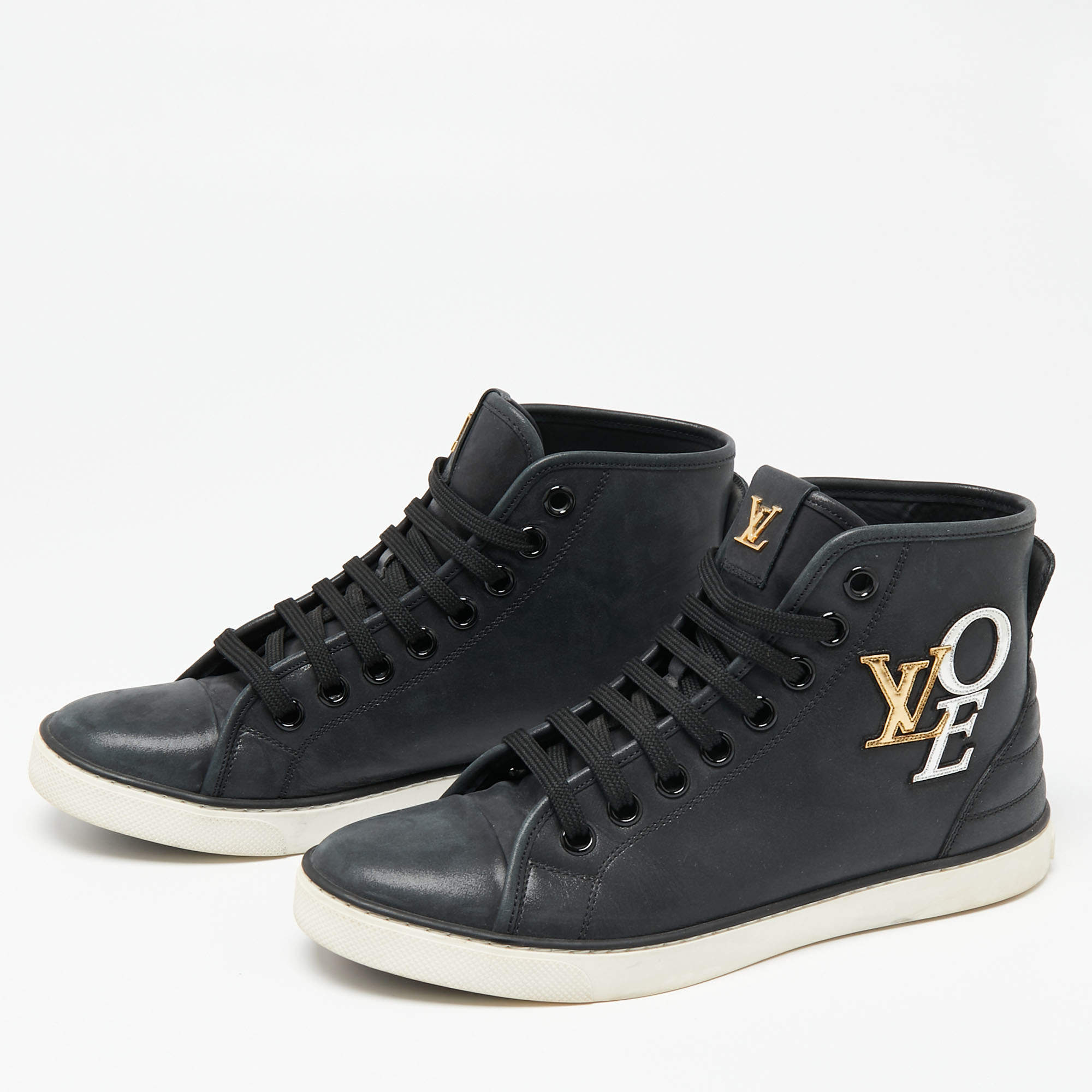 Authentic Louis Vuitton Black Calfskin Punchy Love Patch High Top