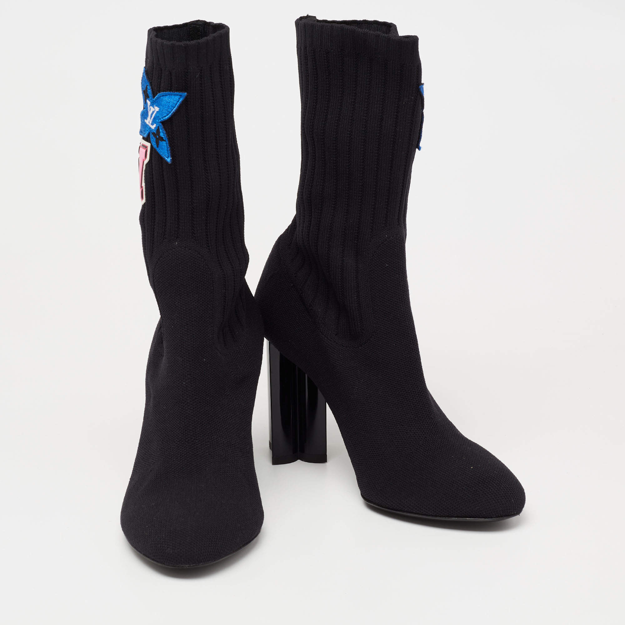 Authentic Louis Vuitton Silhouette Black Fabric LV Logo Sock Boots