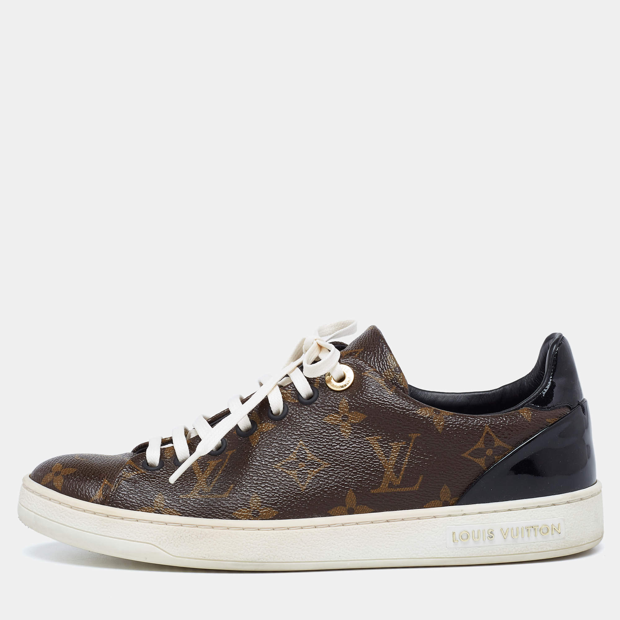 Louis Vuitton Brown Monogram Canvas And Patent Frontrow Sneakers Size 36.5