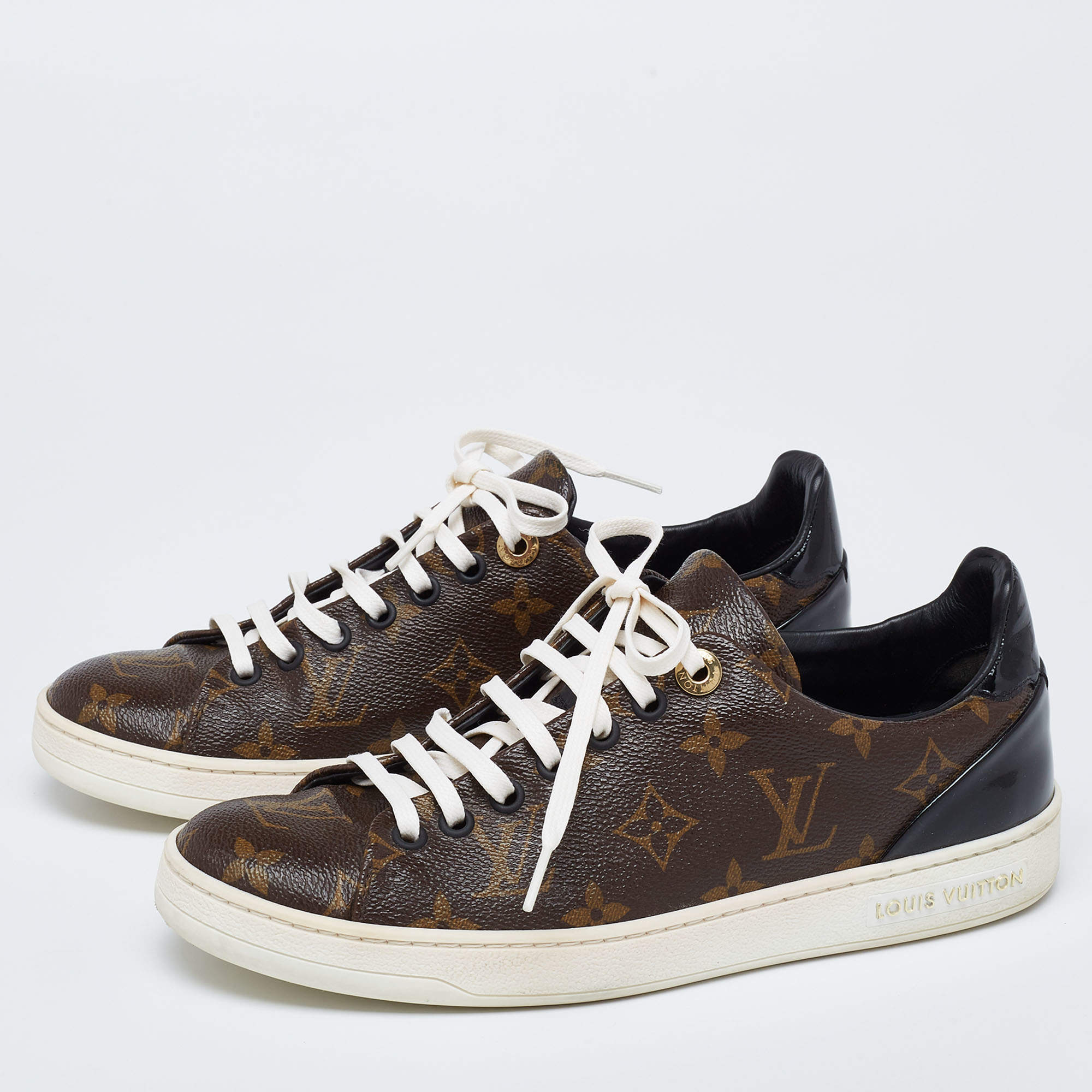 Louis Vuitton Women's FrontRow Sneakers Monogram Canvas with Patent Brown  2259221