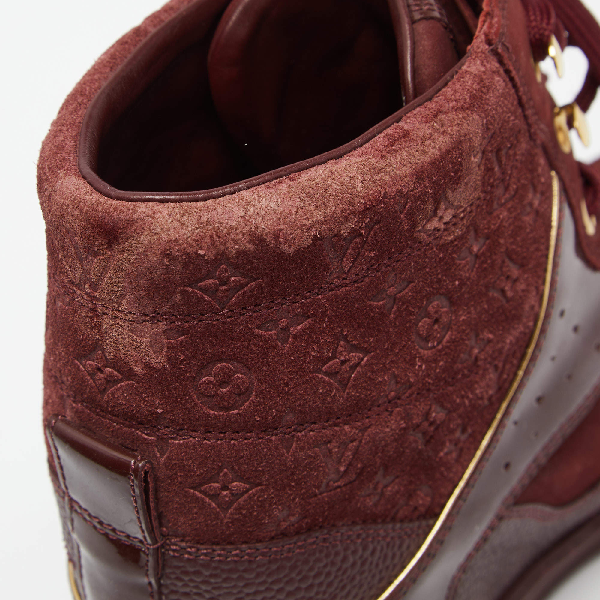 Louis Vuitton Red Suede Monogram Millenium Wedge Sneakers Size 36
