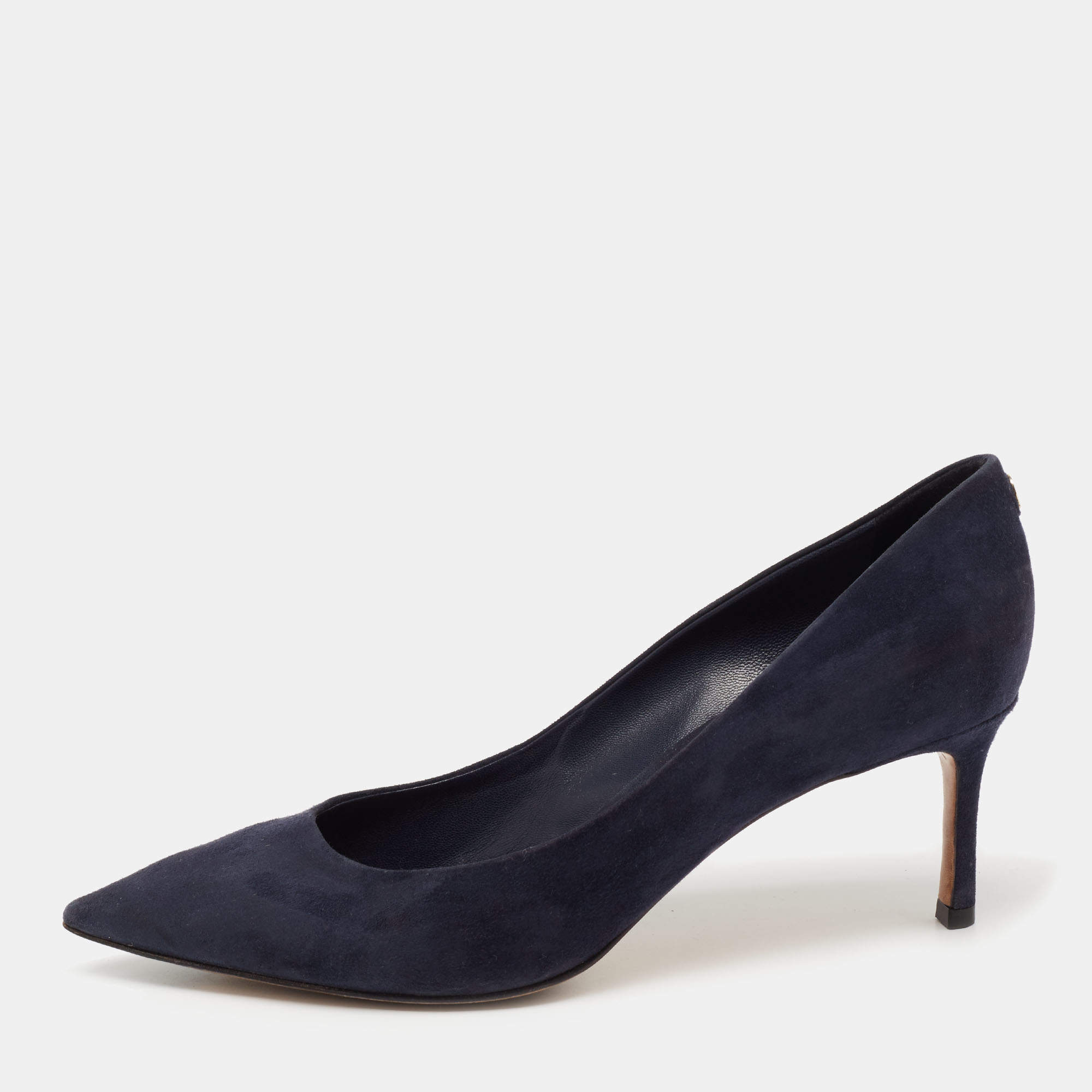 Pre Owned Louis Vuitton Navy Blue Suede Pointed Toe Pumps Size 39