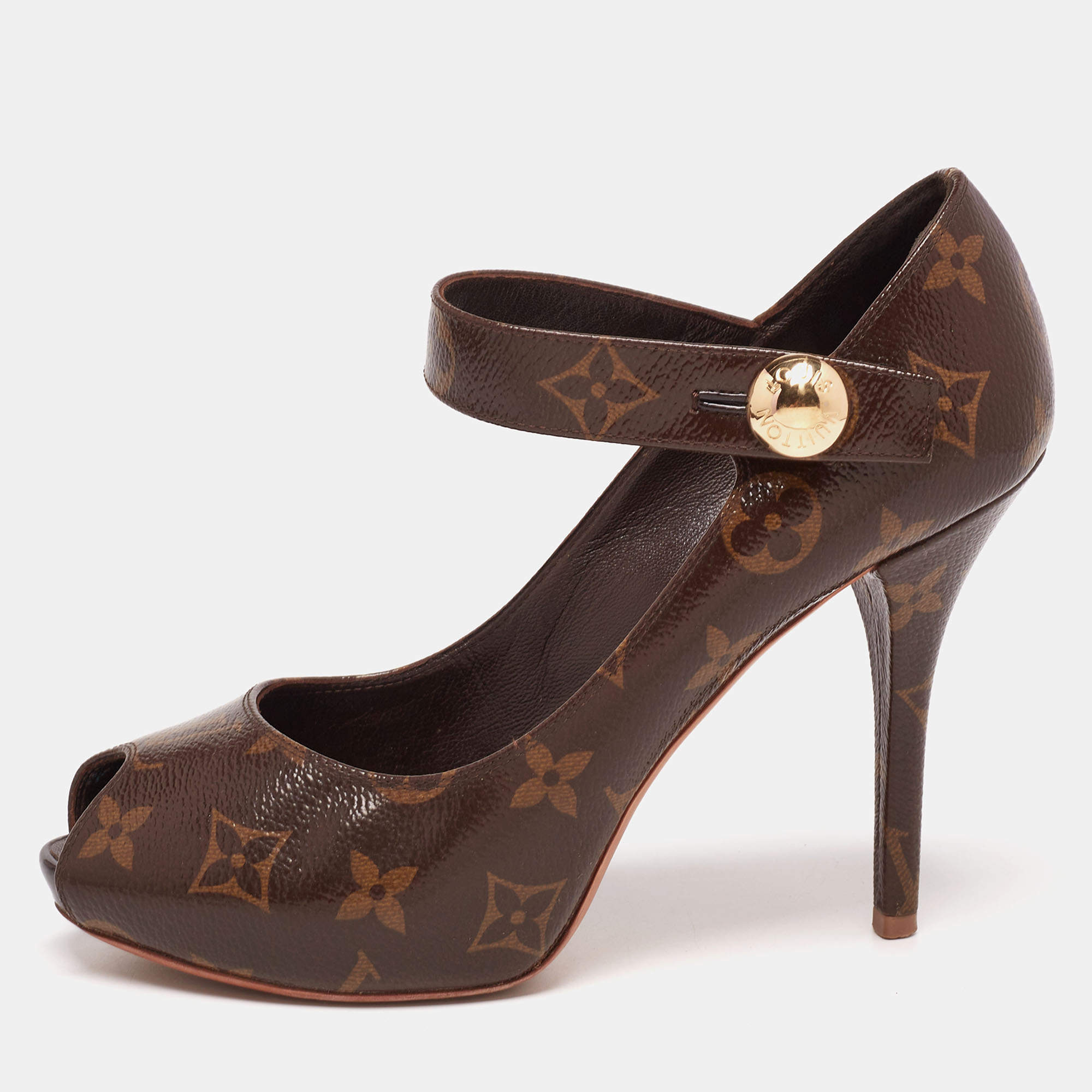 Louis Vuitton Womens Gold Tone Buckle Loafer High Heels