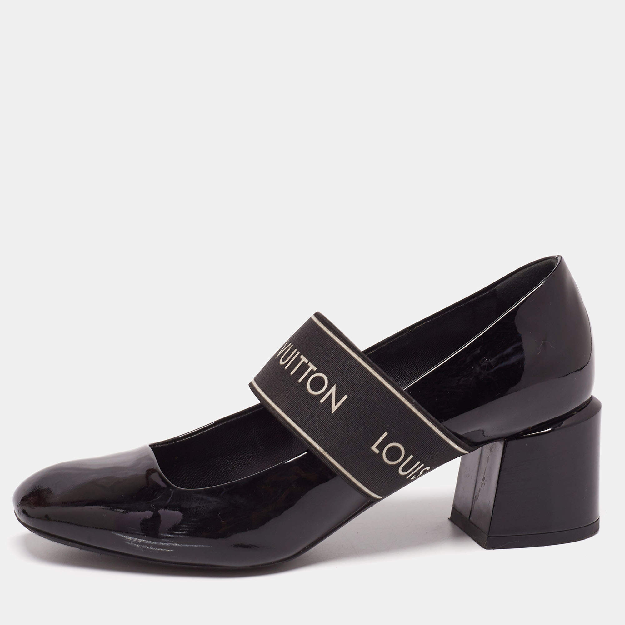 مملوكة مسبقًا حذاء كعب عالي لوي فيتون أنكوفر جلد أسود لامع مقاس 37