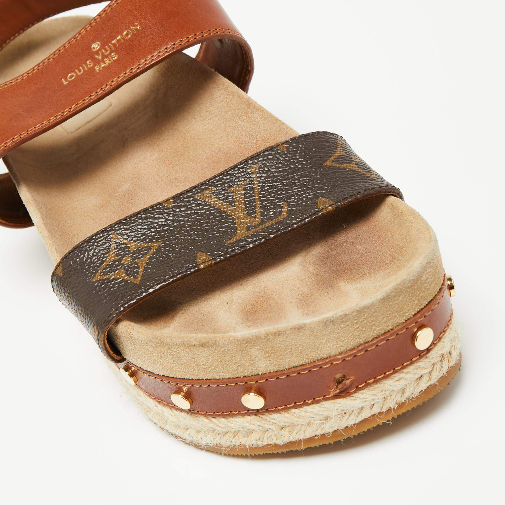 Louis Vuitton Brown Monogram Canvas and Leather Timelapse Espadrille Sandals  Size 36.5 Louis Vuitton