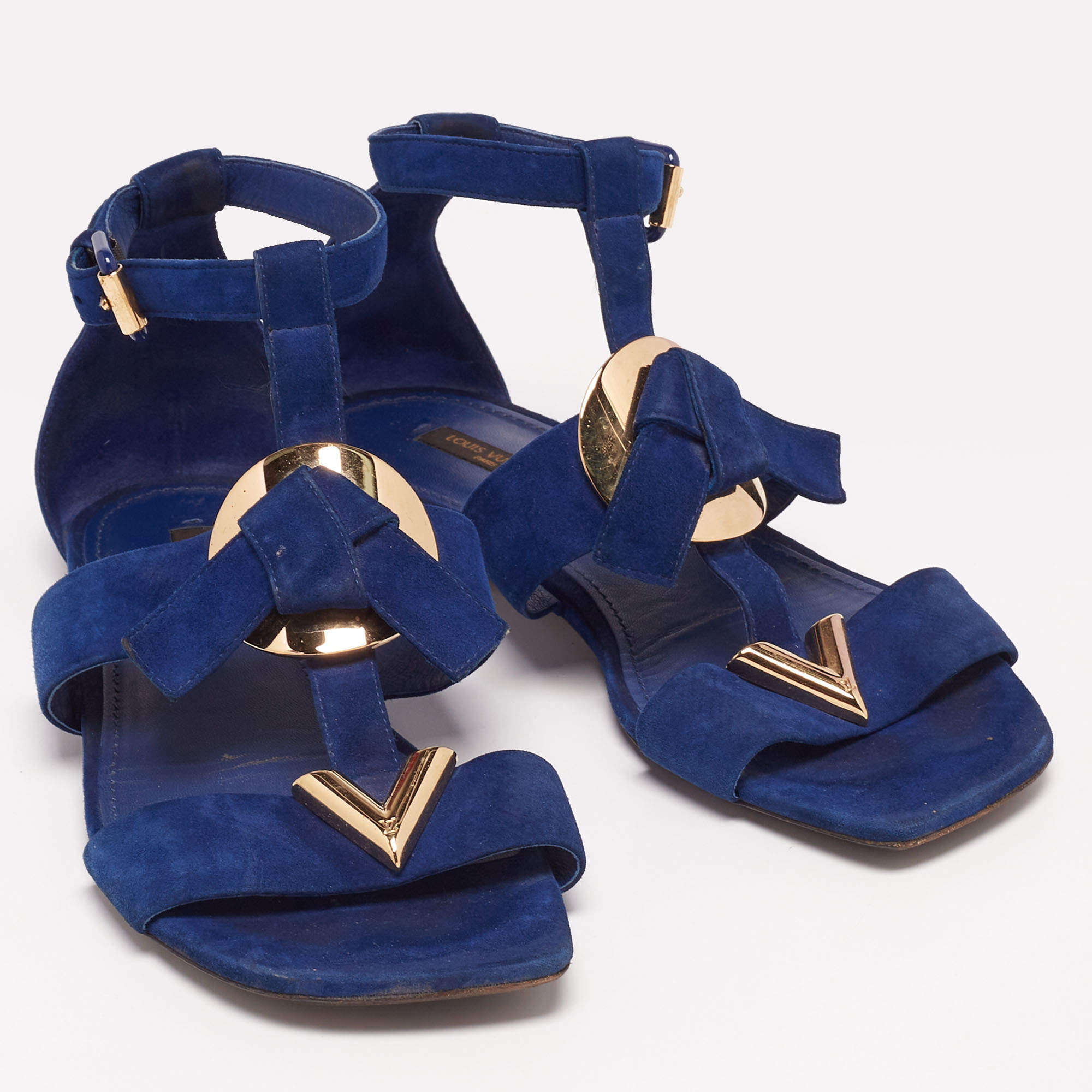Louis Vuitton Blue Suede Flat Ankle-Strap Sandals Size 38 Louis Vuitton |  The Luxury Closet