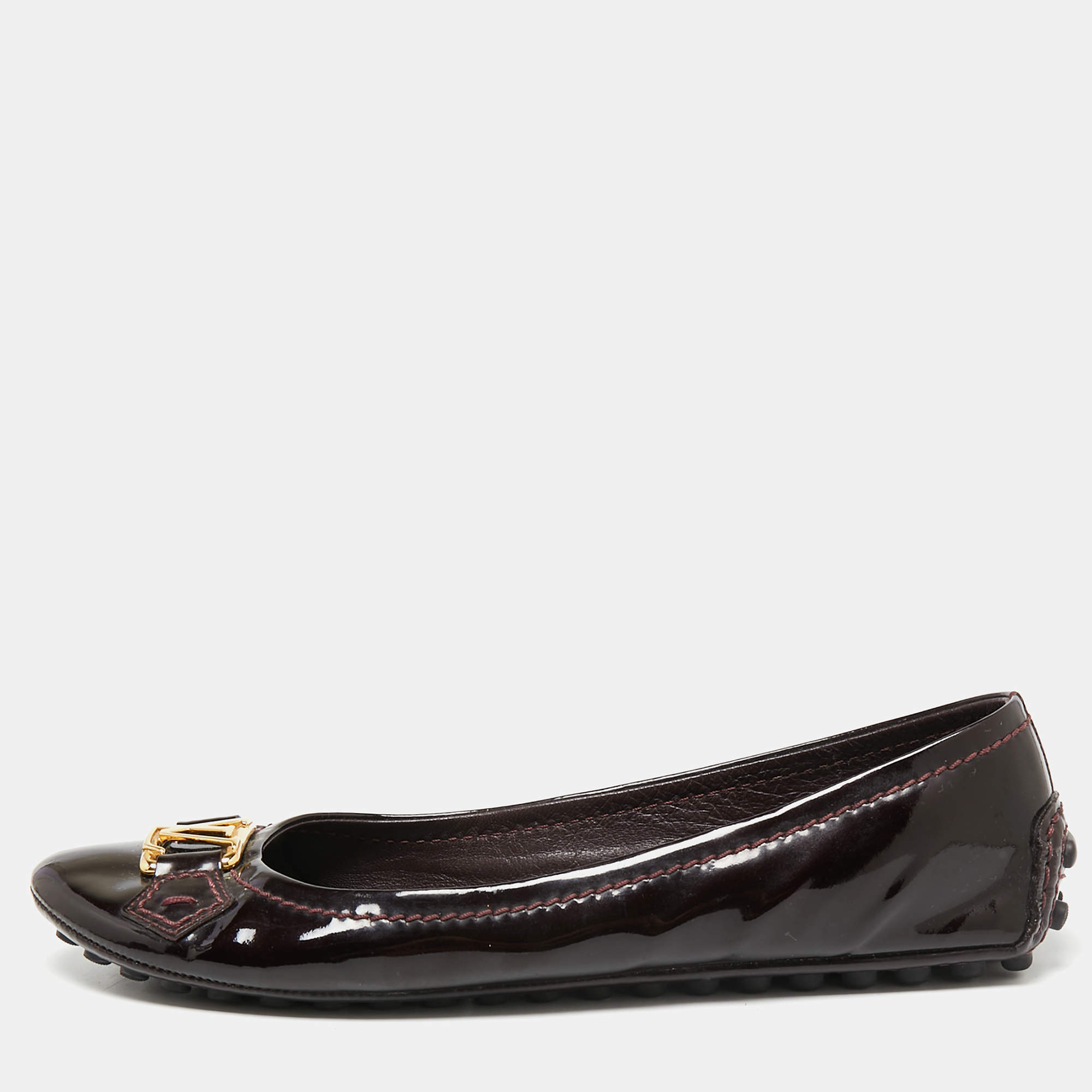 Pre Owned Louis Vuitton Dark Burgundy Patent Leather Oxford Ballet Flats Size 36