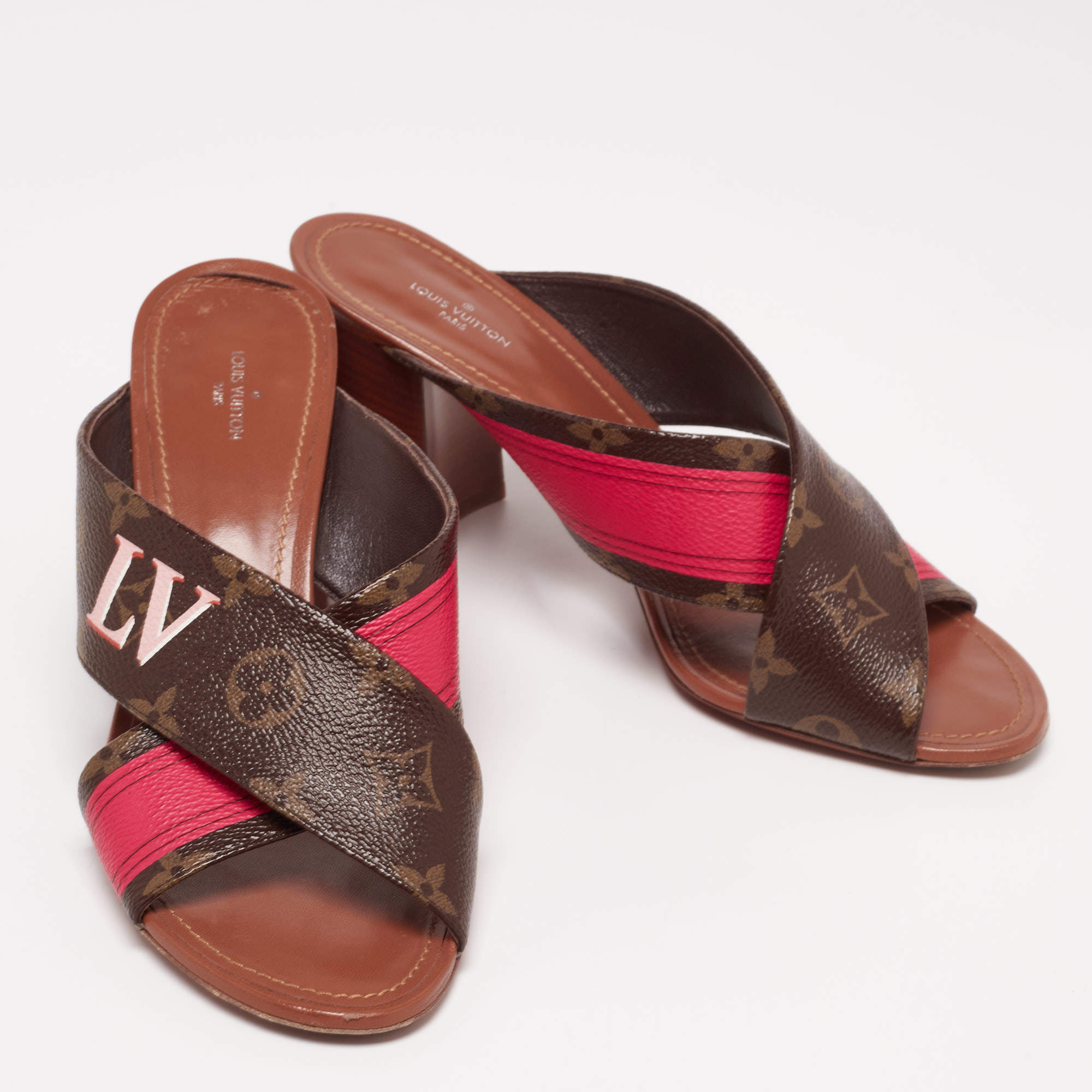 Louis Vuitton Brown/Pink Monogram Canvas Panorama Slide Mule