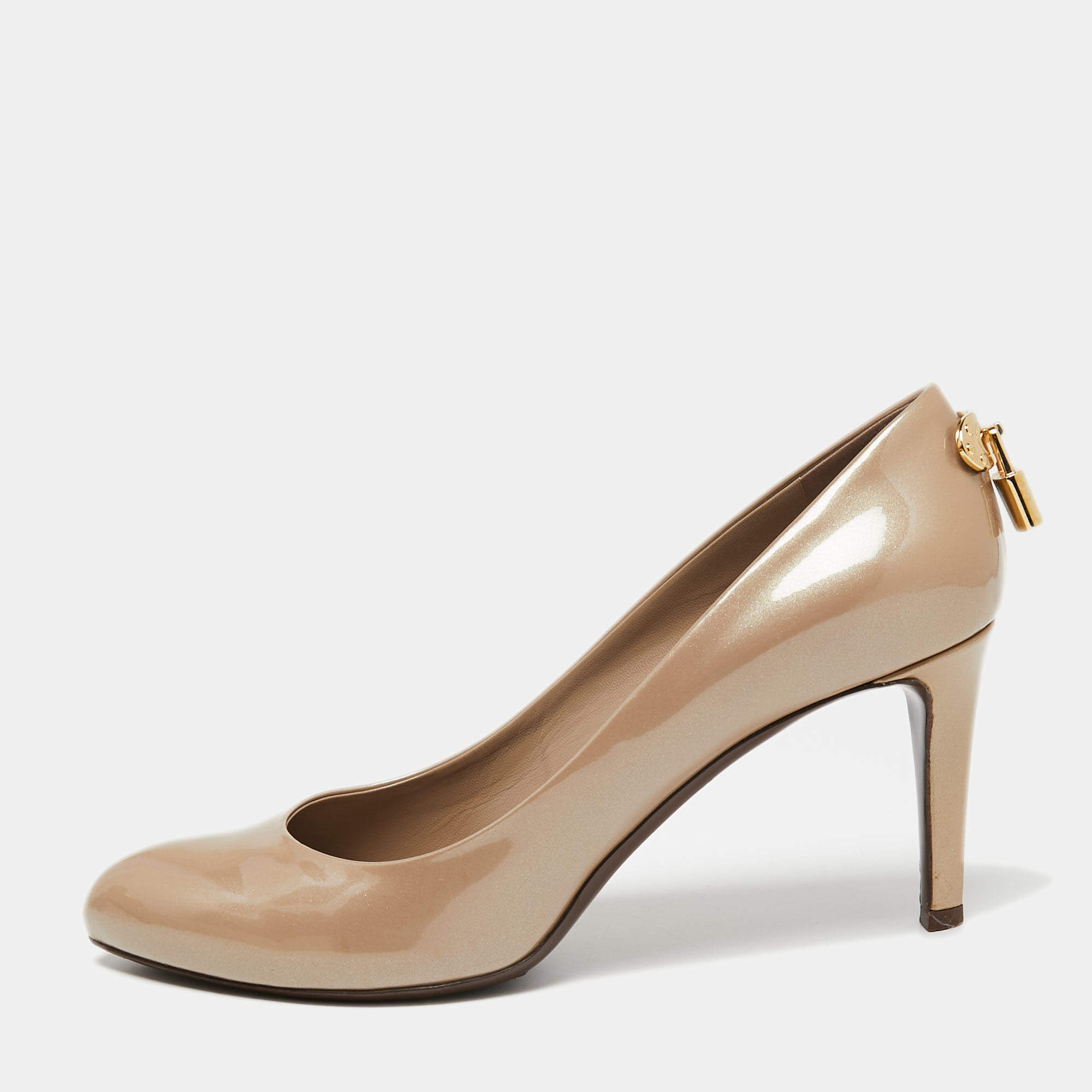 Pre Owned Louis Vuitton Beige Patent Leather Oh Really! Pumps Size 37.5