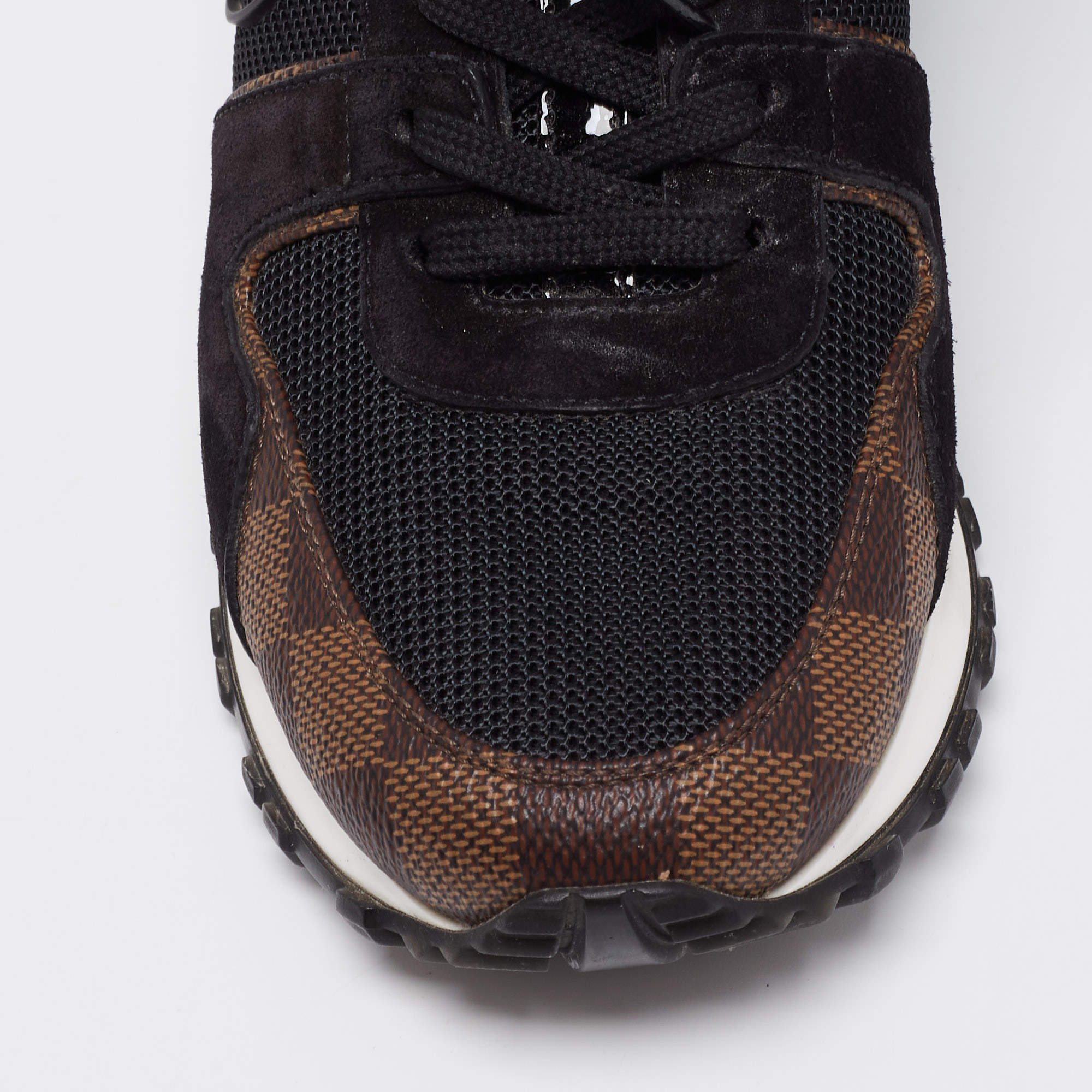 Louis Vuitton Black/Brown Suede And Damier Ebene Canvas Run Away Sneakers  Size 38 Louis Vuitton