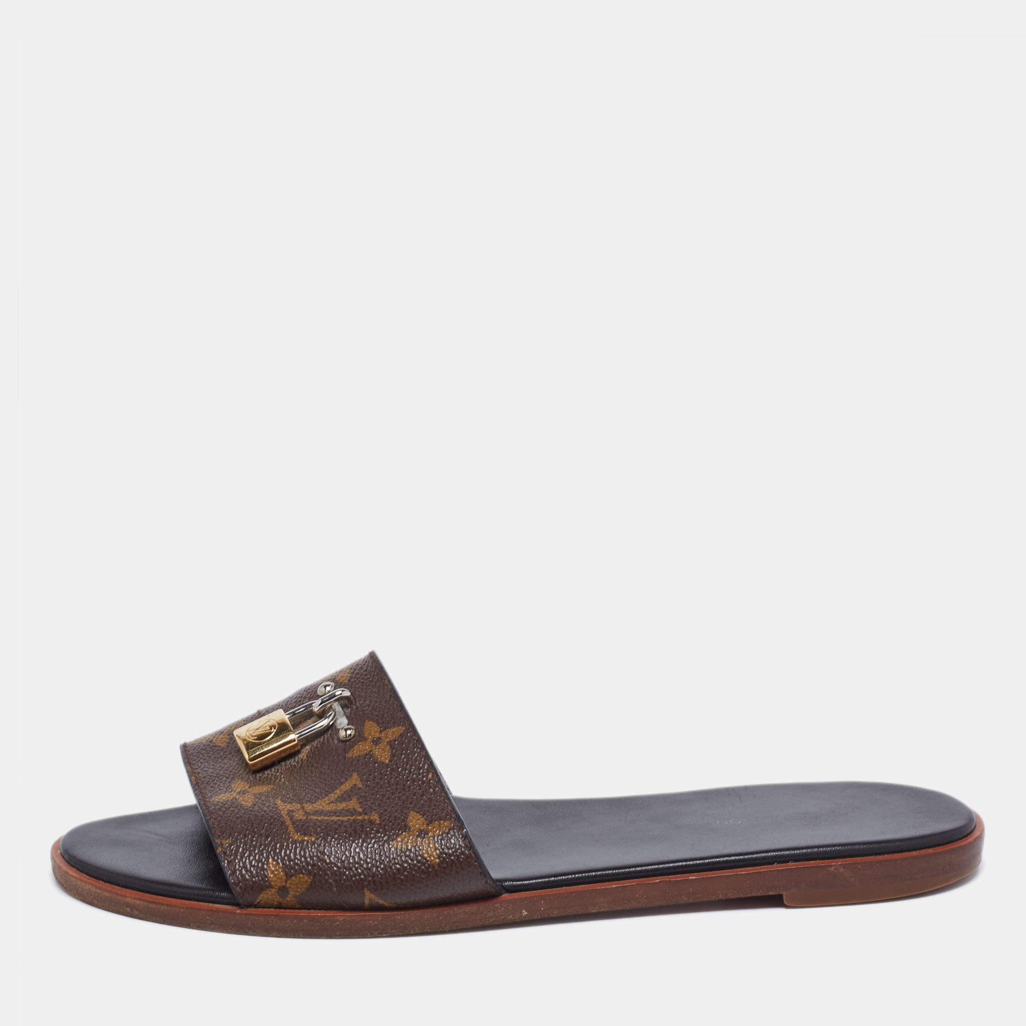 Louis Vuitton Brown Monogram Canvas Lock It Sandals Size 39 Louis