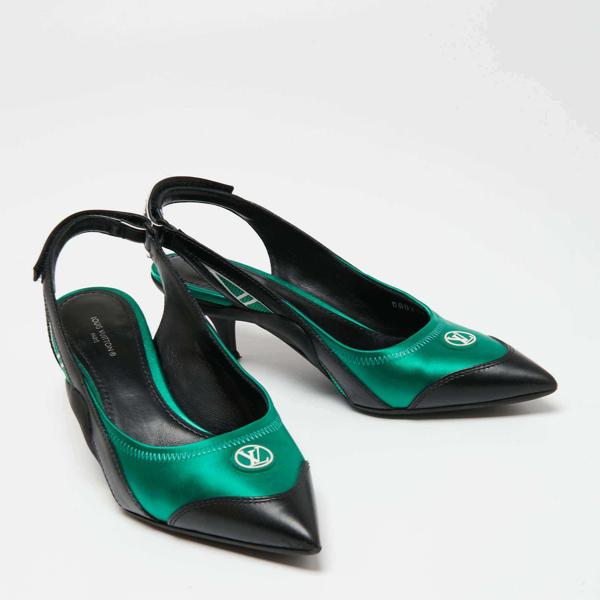 Louis Vuitton Green/Black Mesh And Leather Archlight Slingback