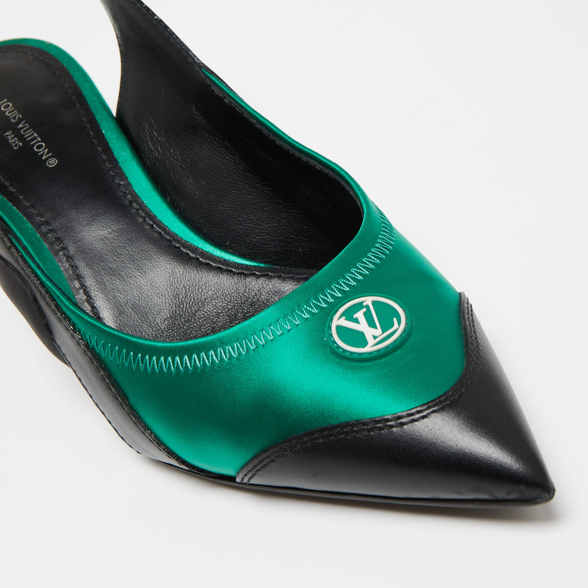 Louis Vuitton Green/Black Mesh And Leather Archlight Slingback