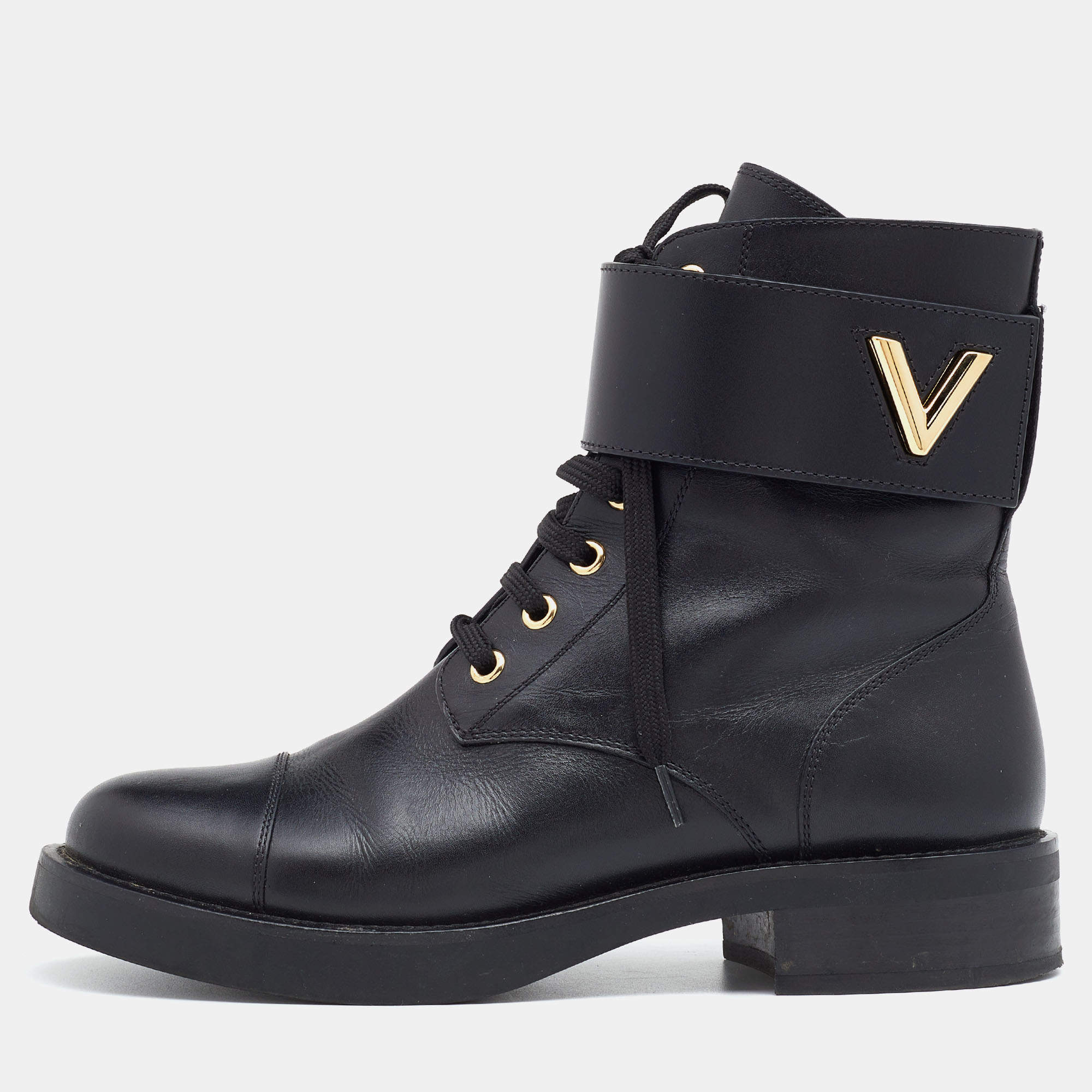 Louis Vuitton Black Leather Ranger Ankle Length Boots Size 37 Louis Vuitton