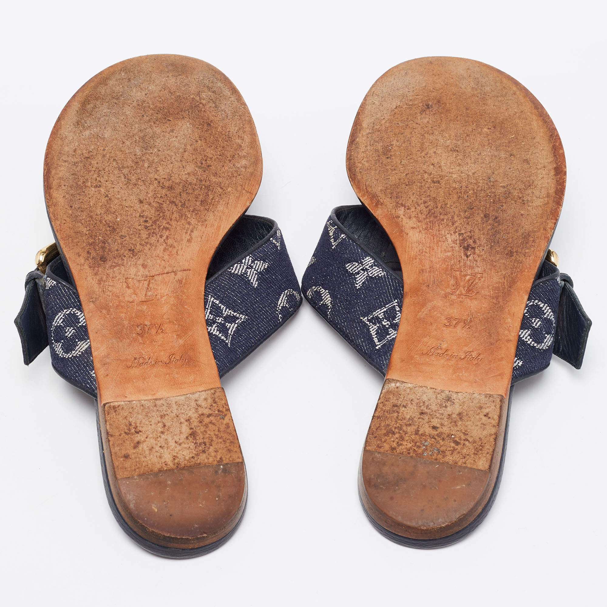 LOUIS VUITTON Blue Denim Monogram Thong Sandals EUR35 Used From Japan