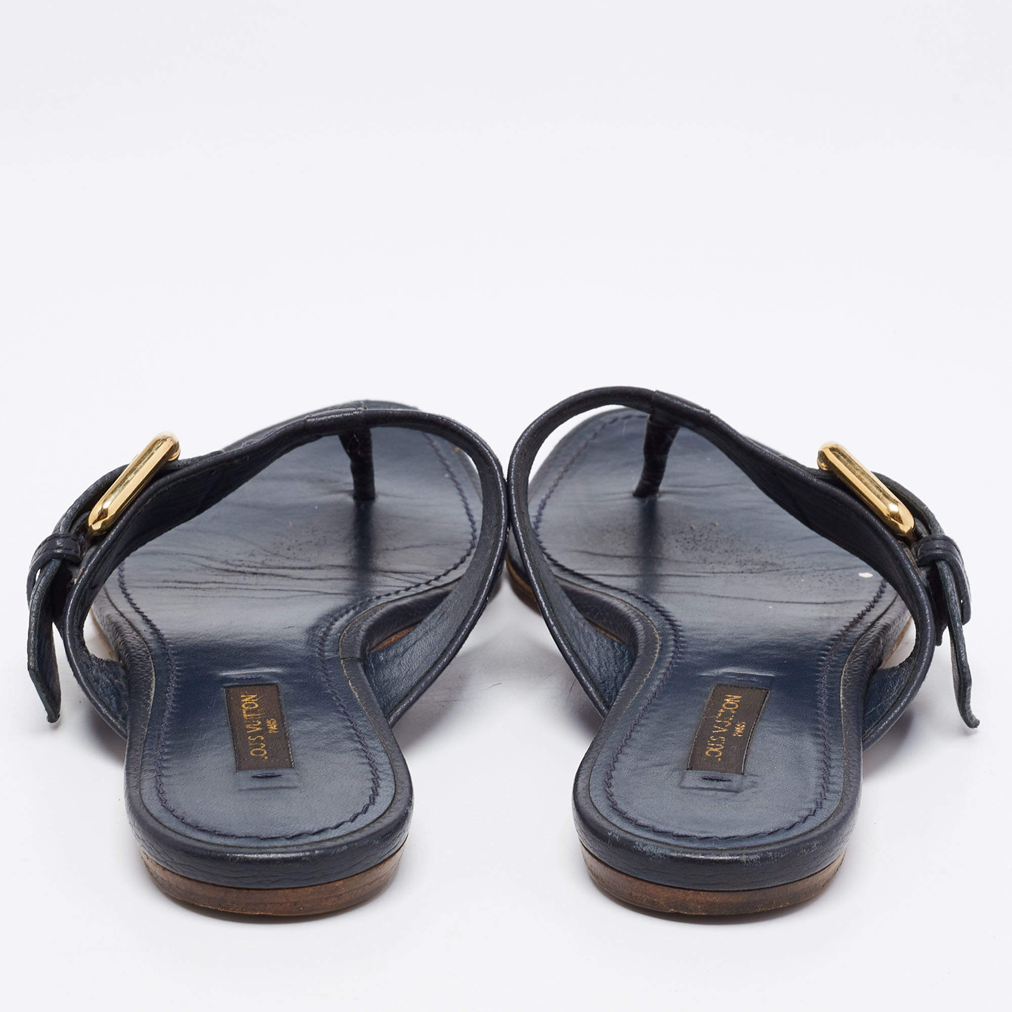 Louis Vuitton Blue Denim Monogram Thong Buckle Detail Sandals Size 37.5 Louis  Vuitton