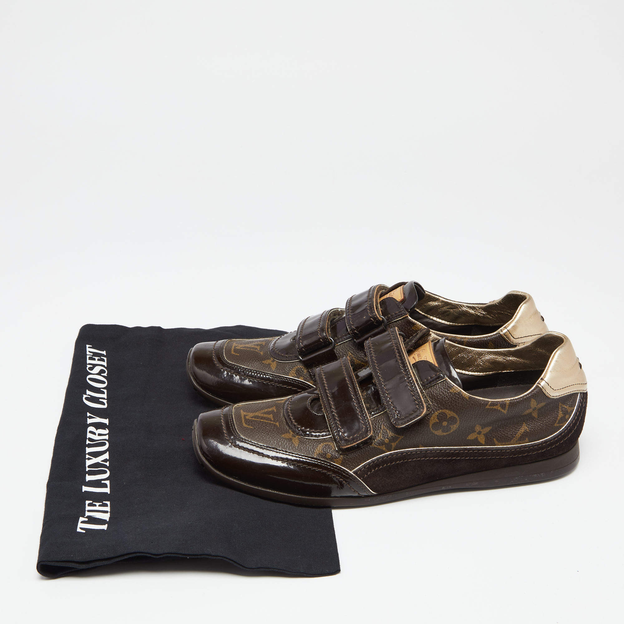 Louis Vuitton Brown Monogram Canvas And Patent Leather Speeding Velcro  Sneakers Size 39 Louis Vuitton