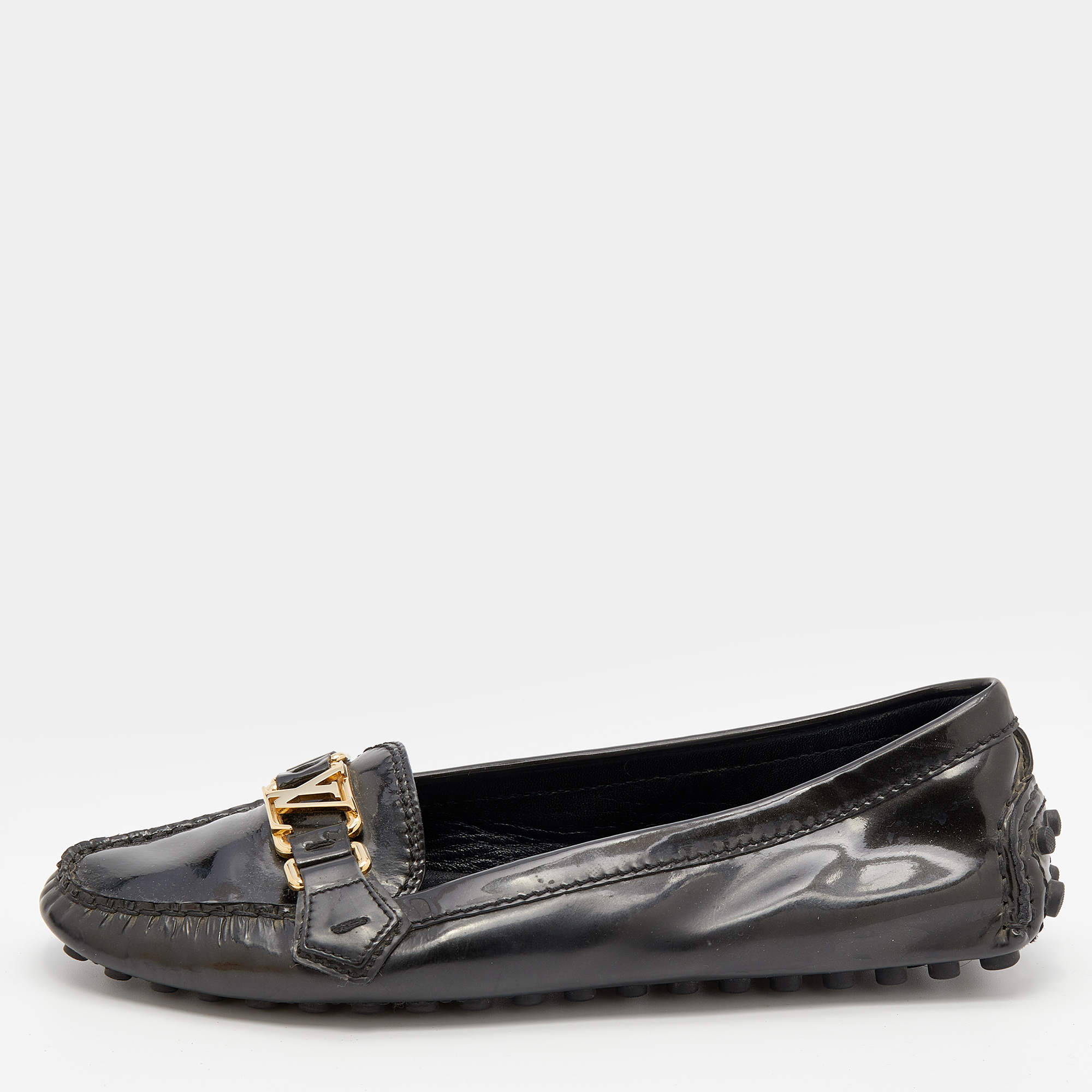 Pre Owned حذاء لوفرز لوي فيتون أوكسفورد جلد لامع برونزي مقاس 40