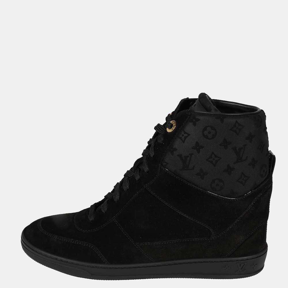 Pre Owned Louis Vuitton Black Suede Monogram Platform Sneaker EU 39.5