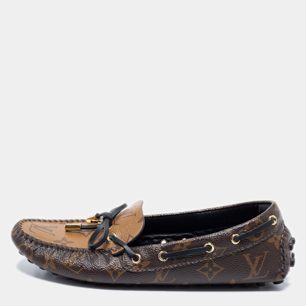 Pre Owned Louis Vuitton Brown Monogram Canvas Gloria Flat Loafers Size 37