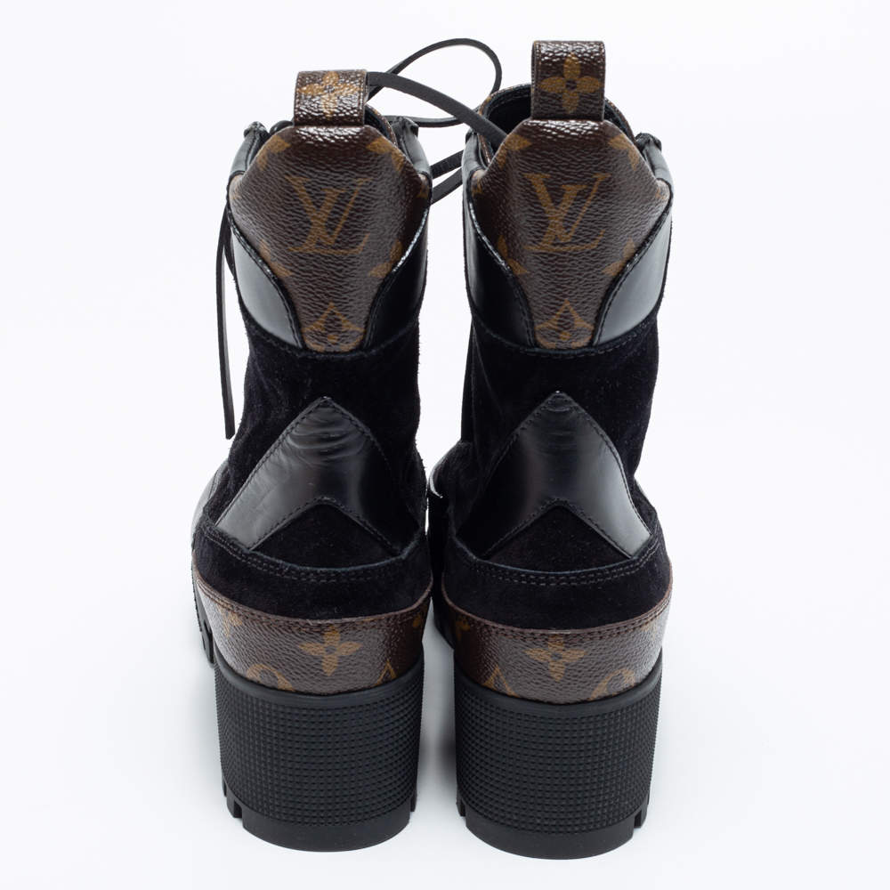 Louis Vuitton Black Suede Canvas And Leather Laureate Desert Ankle Boots  Size 36 at 1stDibs