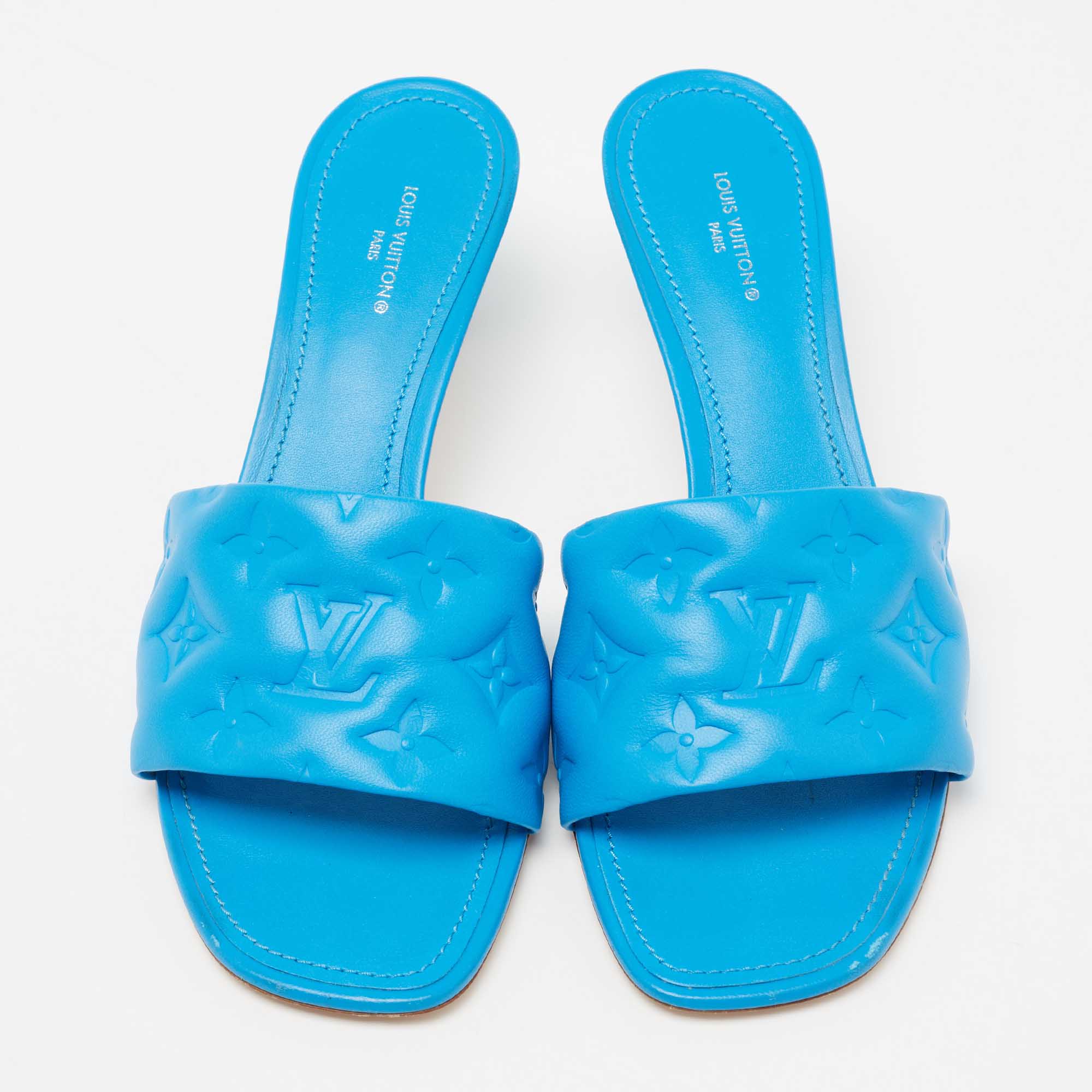 Louis Vuitton 36.5 Women's Blue Monogram Escale Lock It Mules Sandals –  Bagriculture