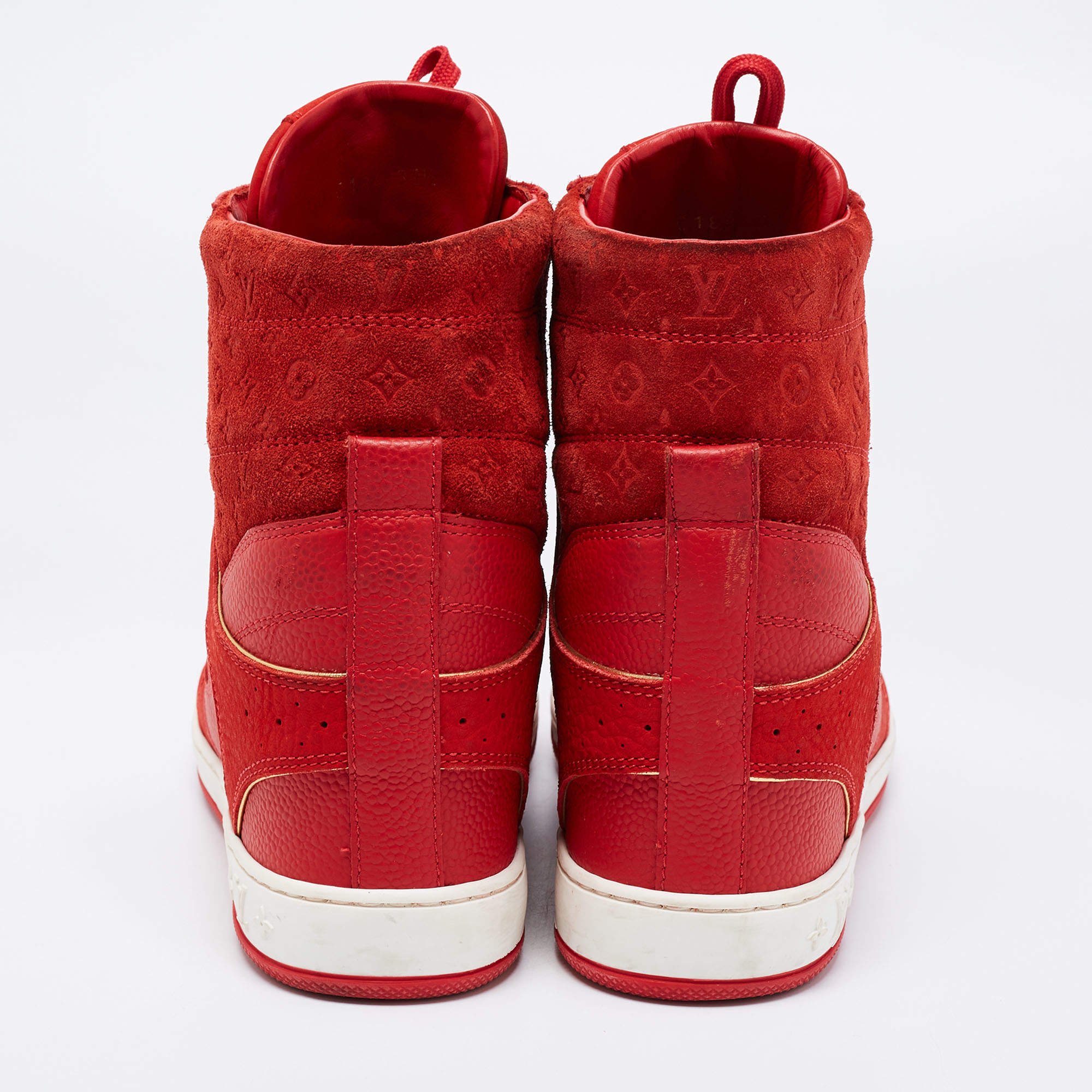 Louis Vuitton Monogram Suede Millenium Wedge Sneakers - Size 8 / 38 (S –  LuxeDH