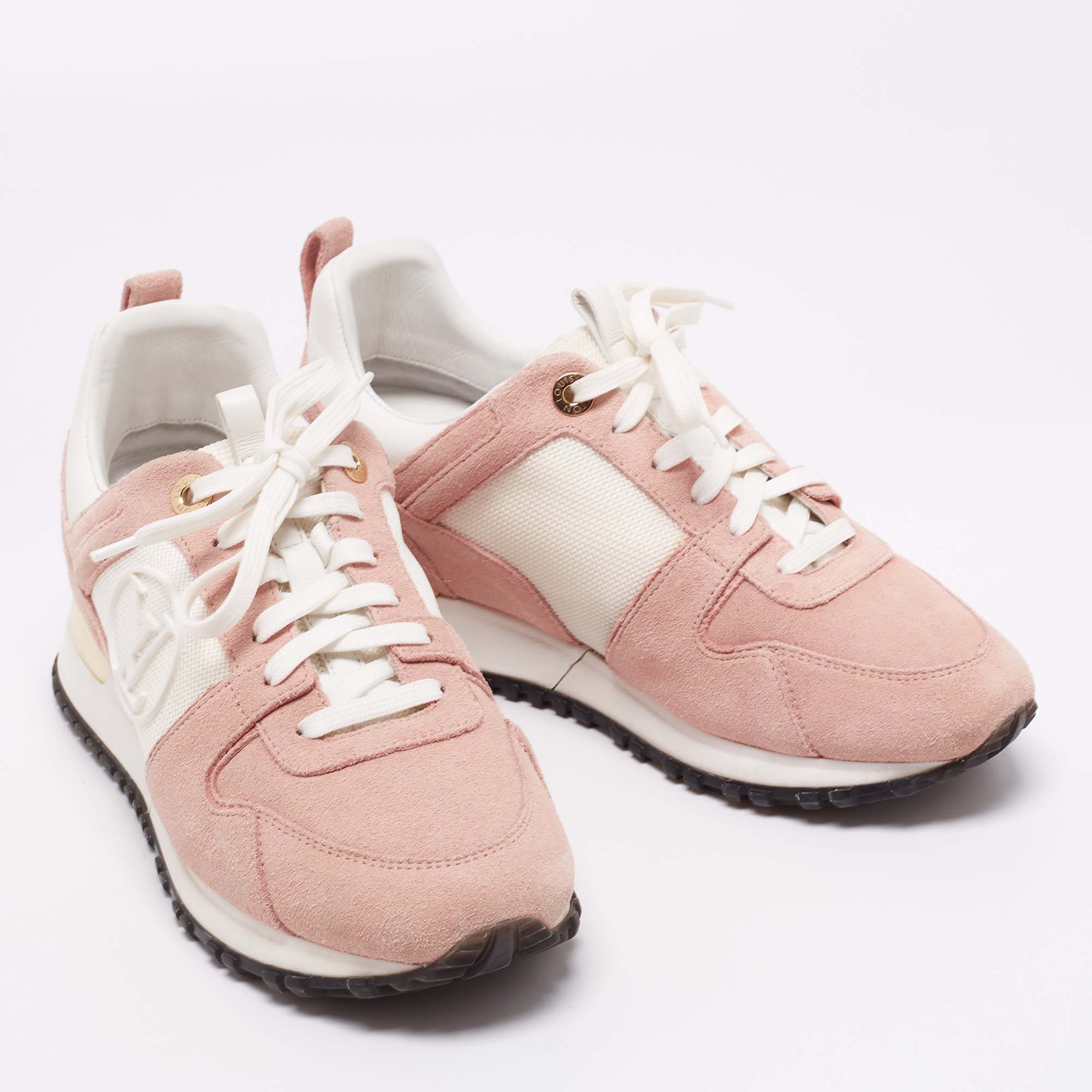 Louis Vuitton Old Rose Pink Suede and Mesh Lace Up Sneakers Size