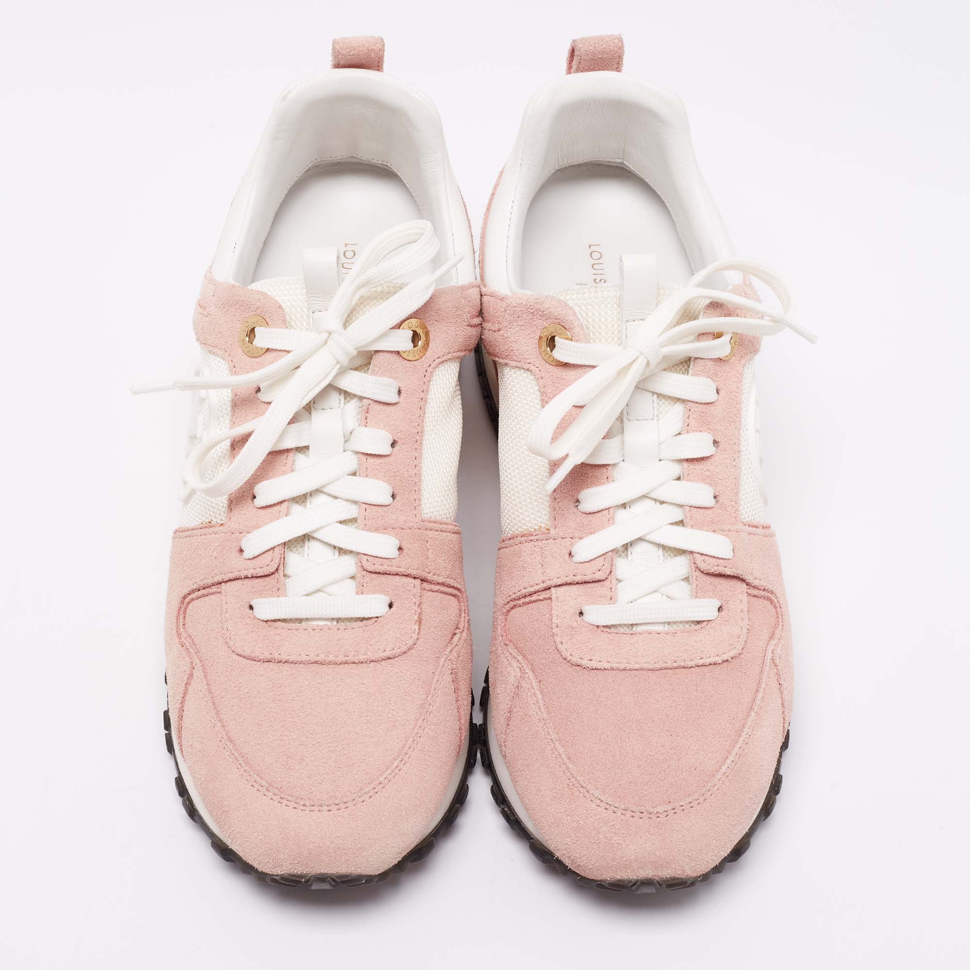 Louis Vuitton Old Rose Pink Suede and Mesh Lace Up Sneakers Size