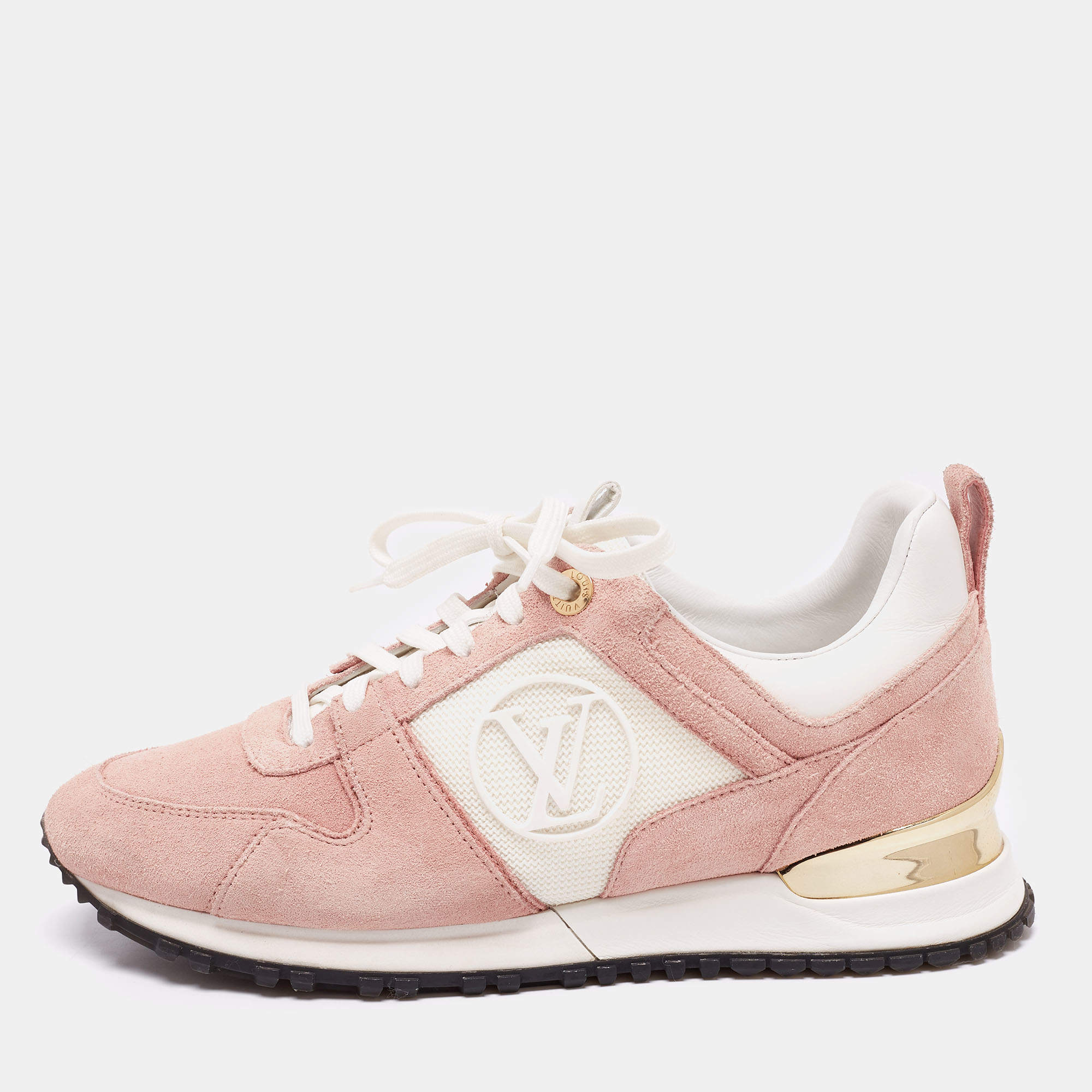 Pre Owned Louis Vuitton Pink/White Mesh And Suede Lace Up Sneakers Size 37