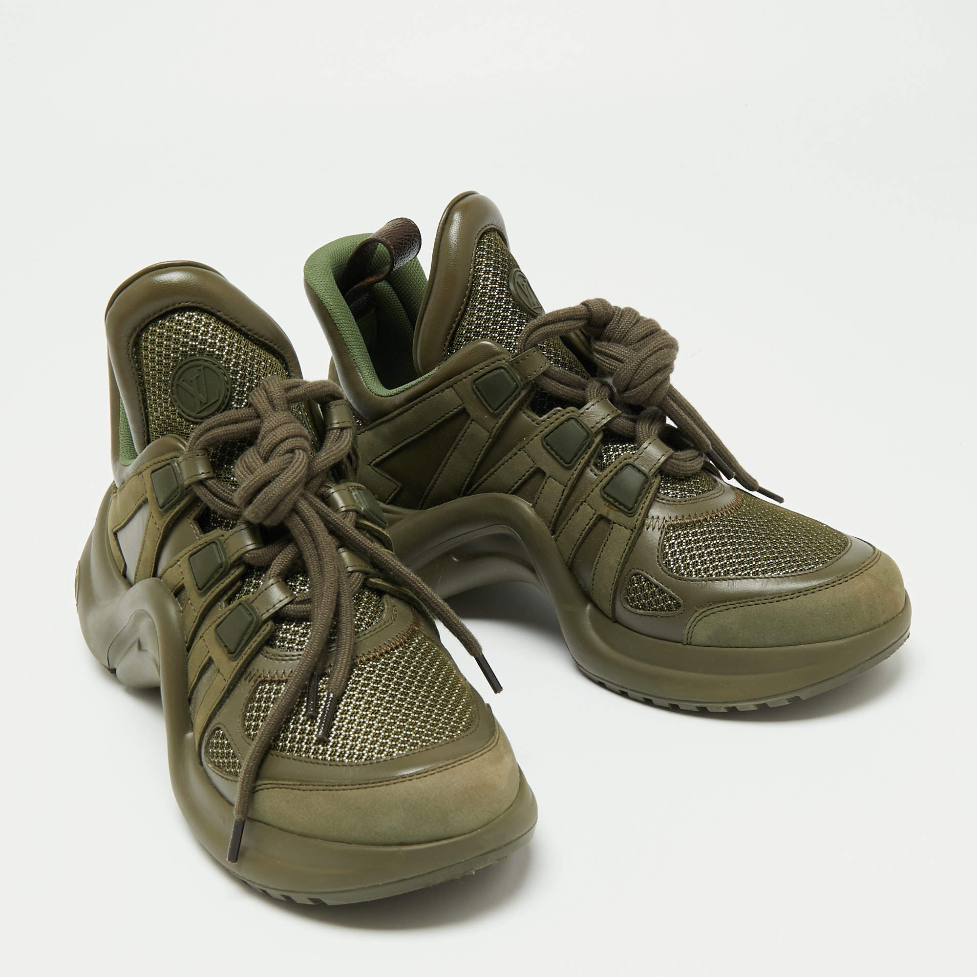 Louis Vuitton Olive Green Mesh and Leather Archlight Sneakers Size 38.5  Louis Vuitton