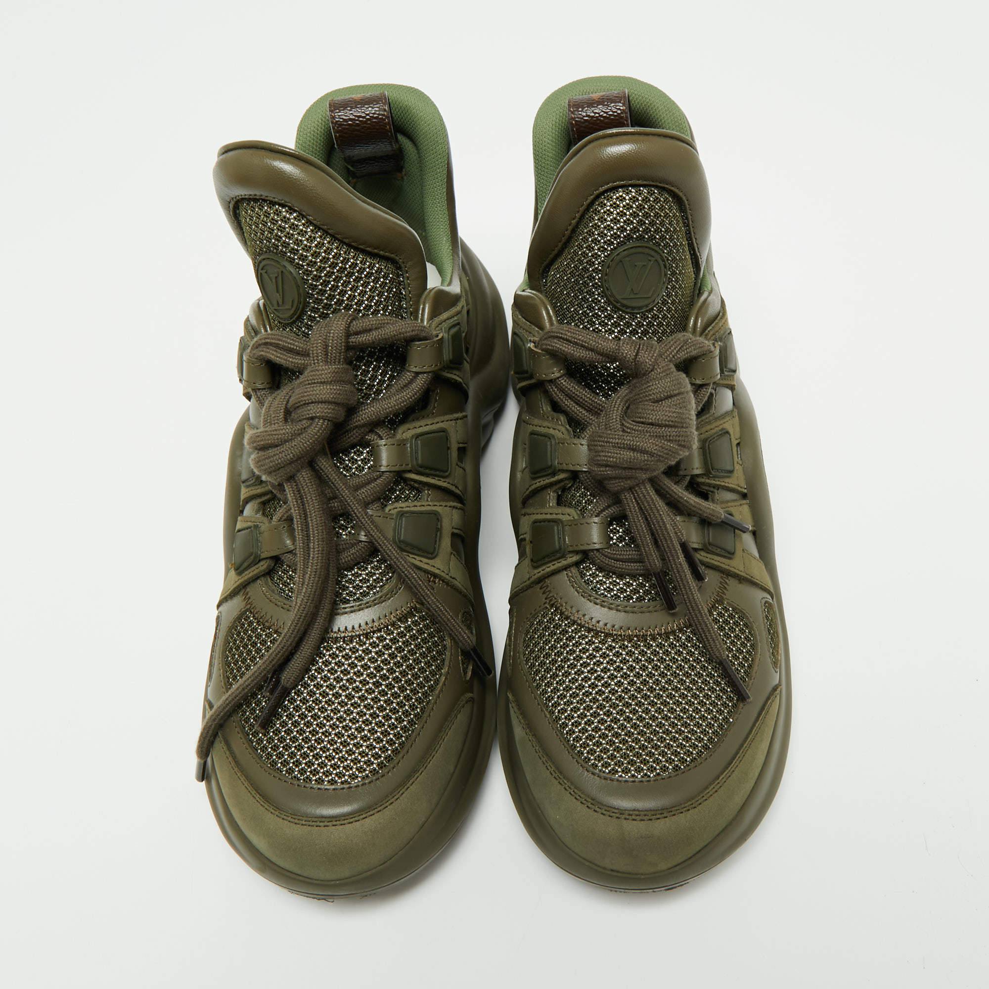 Louis Vuitton Olive Green Mesh and Leather Archlight Sneakers Size