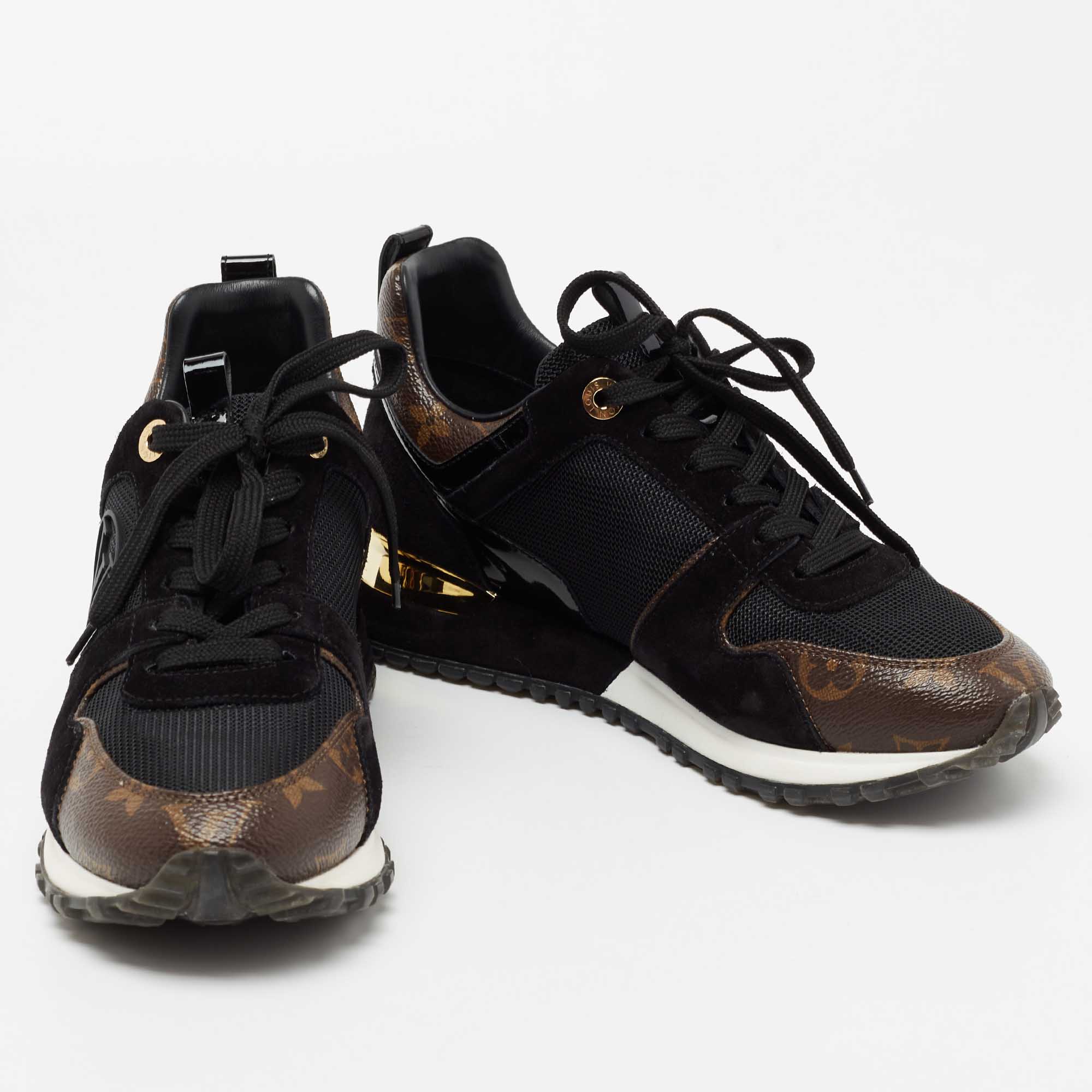 Louis Vuitton Black/Brown Mesh and Suede Run Away Lace Up Sneakers