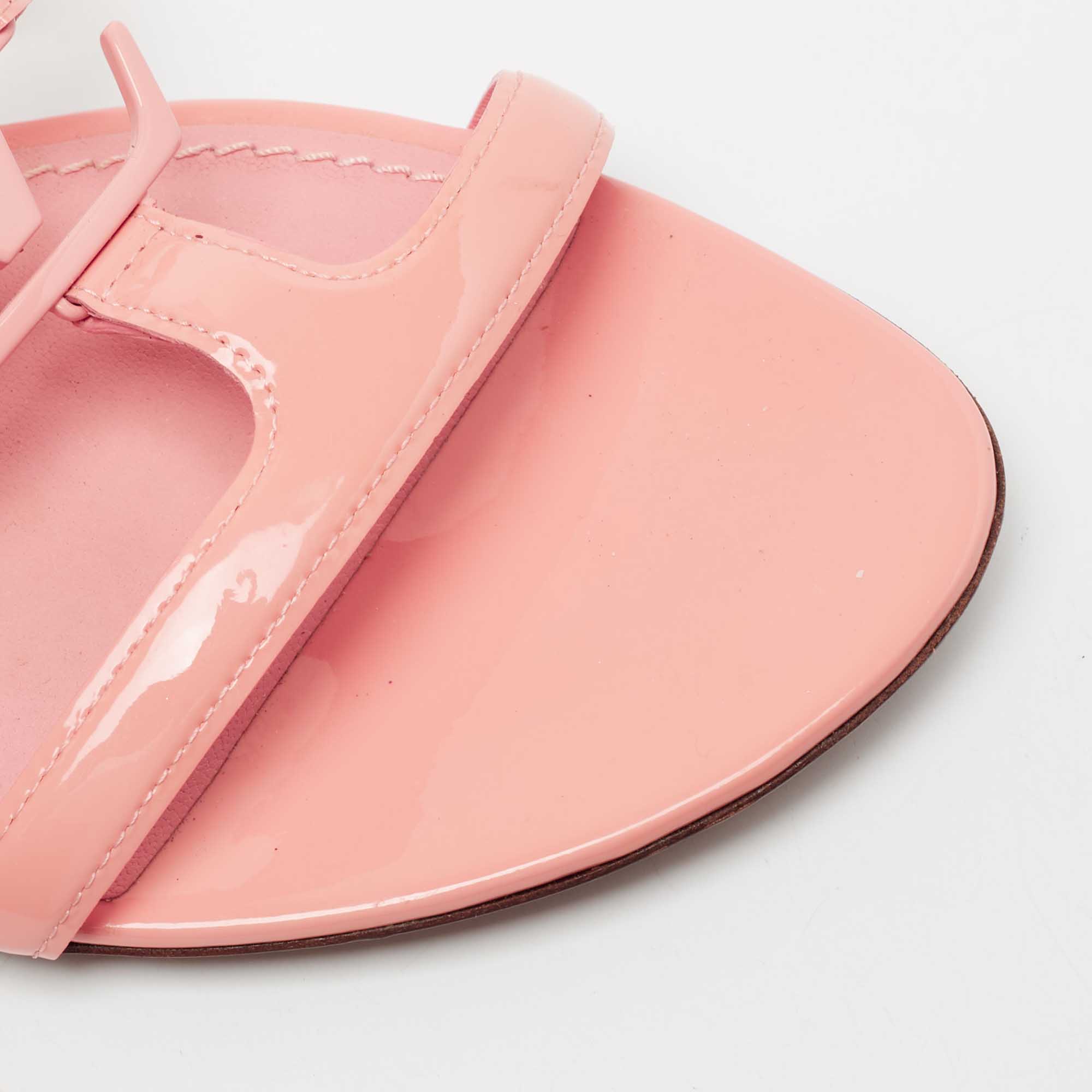 Louis Vuitton Peach Pink Patent Leather LV Logo Flat Ankle-Strap